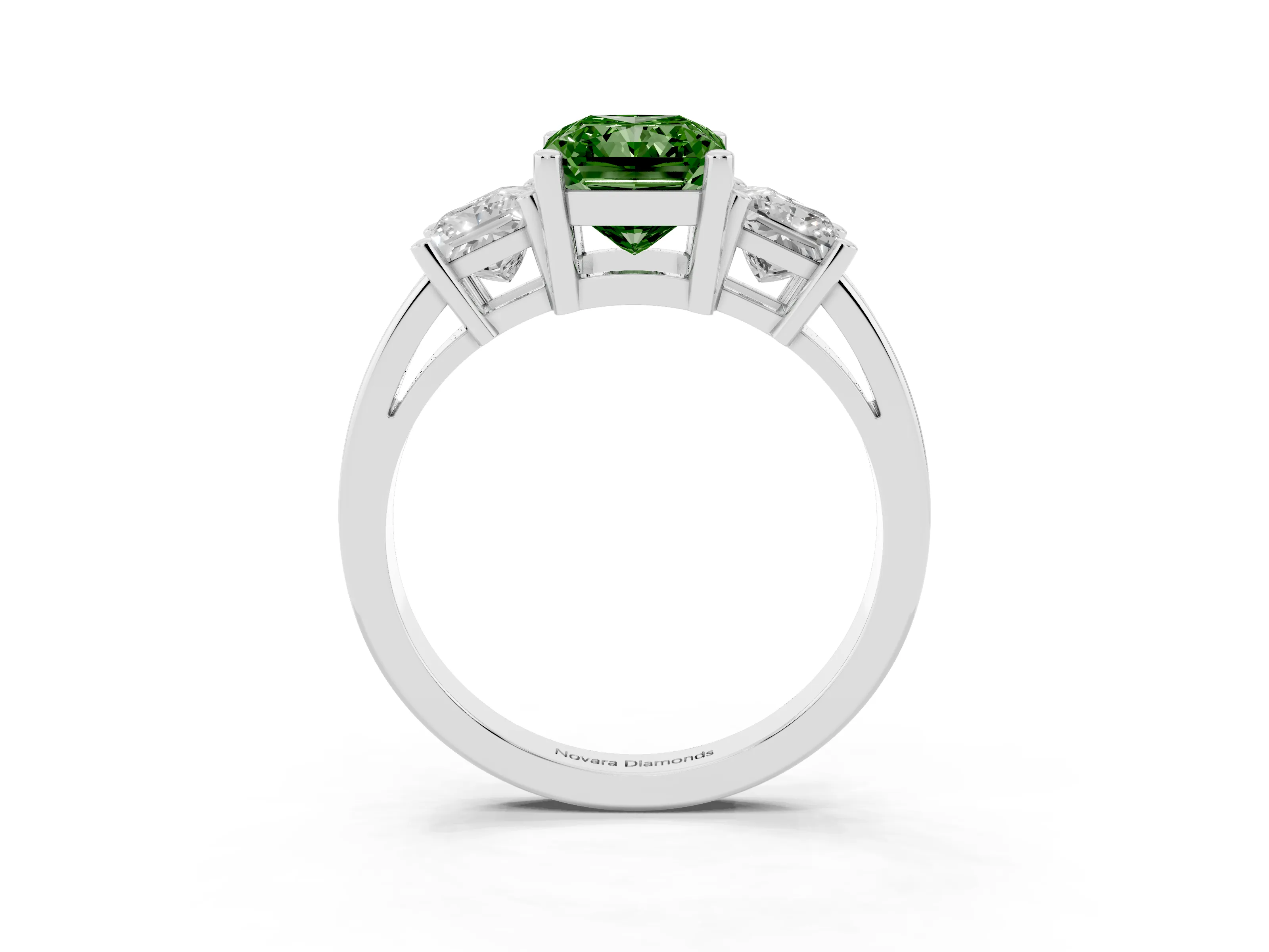 Fancy Green Three-Stone Radiant Cut Diamond Solitaire Ring Set in Platinum with Prong Setting