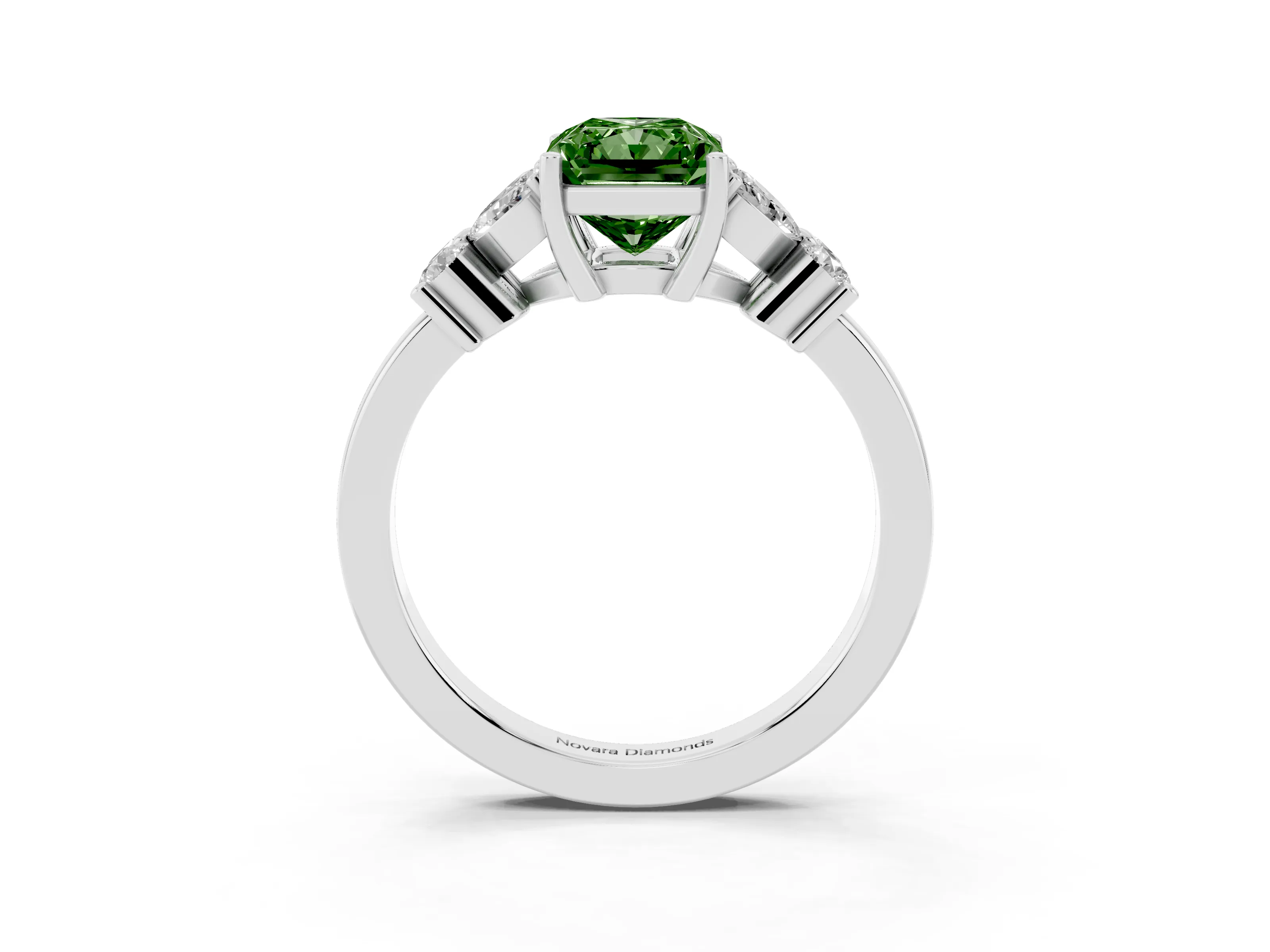 Fancy Green Radiant Cut Diamond Floral Cluster Ring Set in Silver with Marquise Petals and Prong Setting