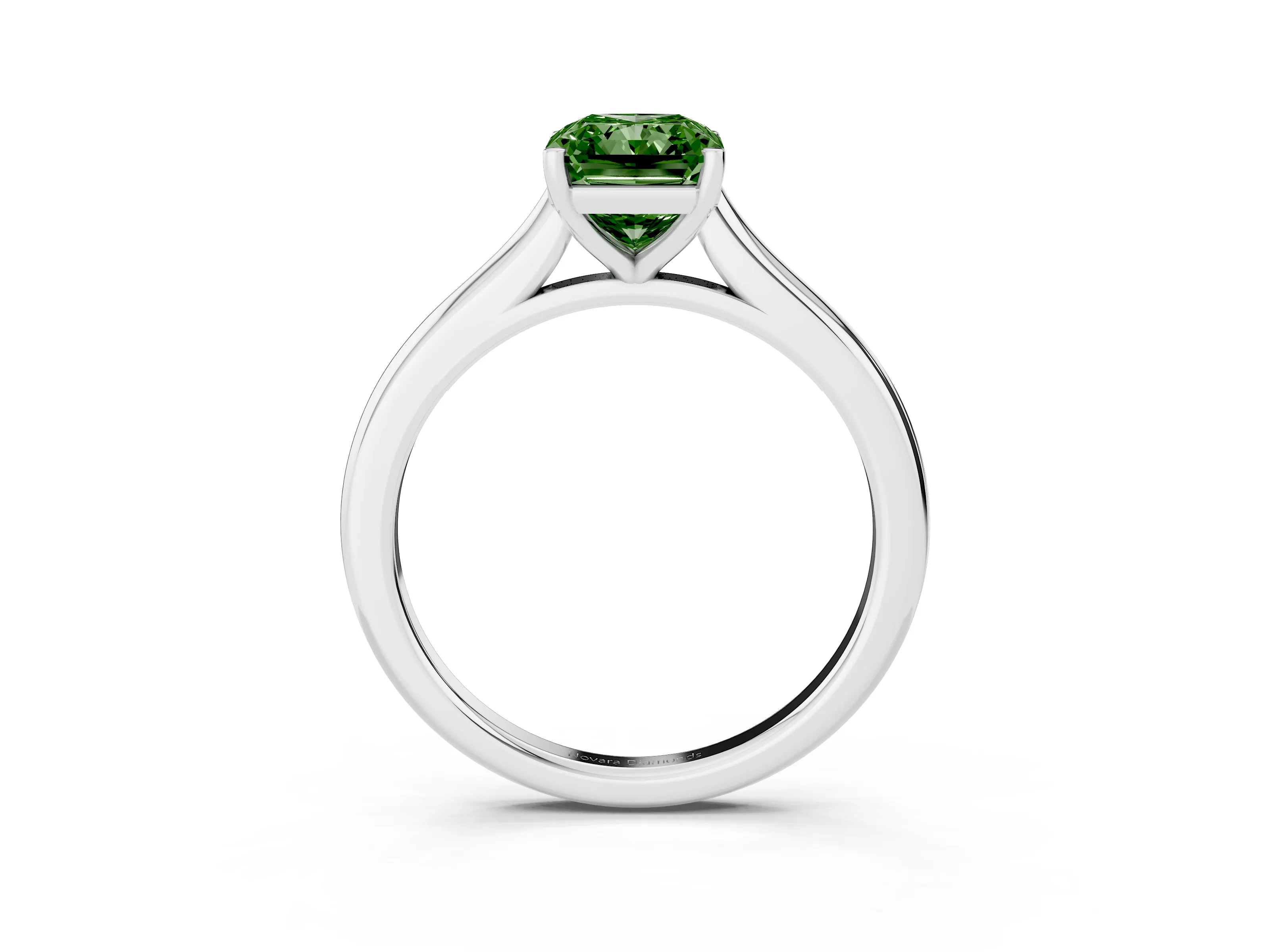 Fancy Green Radiant Cut Diamond Solitaire Ring Set in Silver with Cathedral Band and Prong Setting