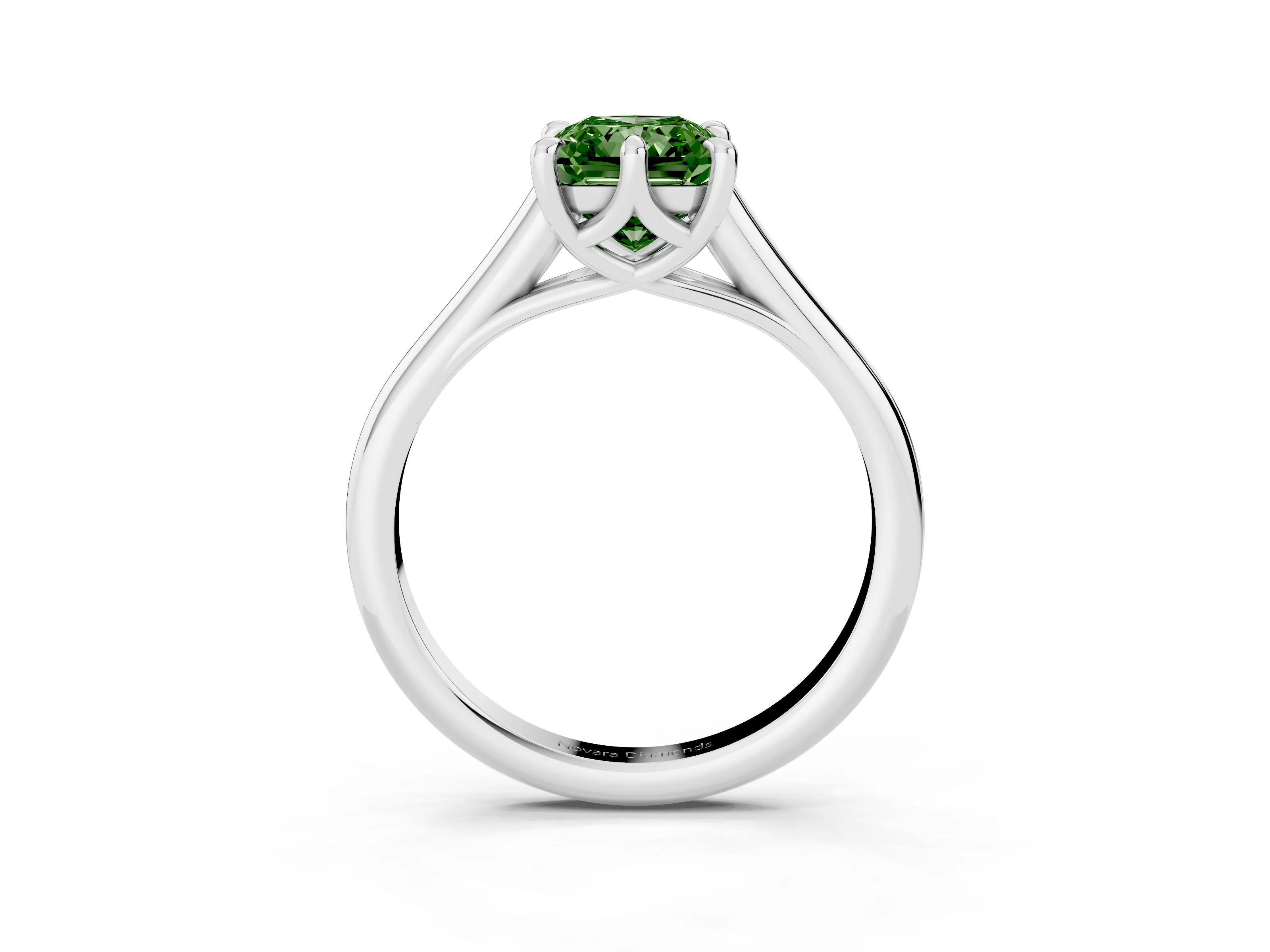 Fancy Green Radiant Cut Diamond Solitaire Engagement Ring Set in Silver with Prong Setting and Plain Classic Band