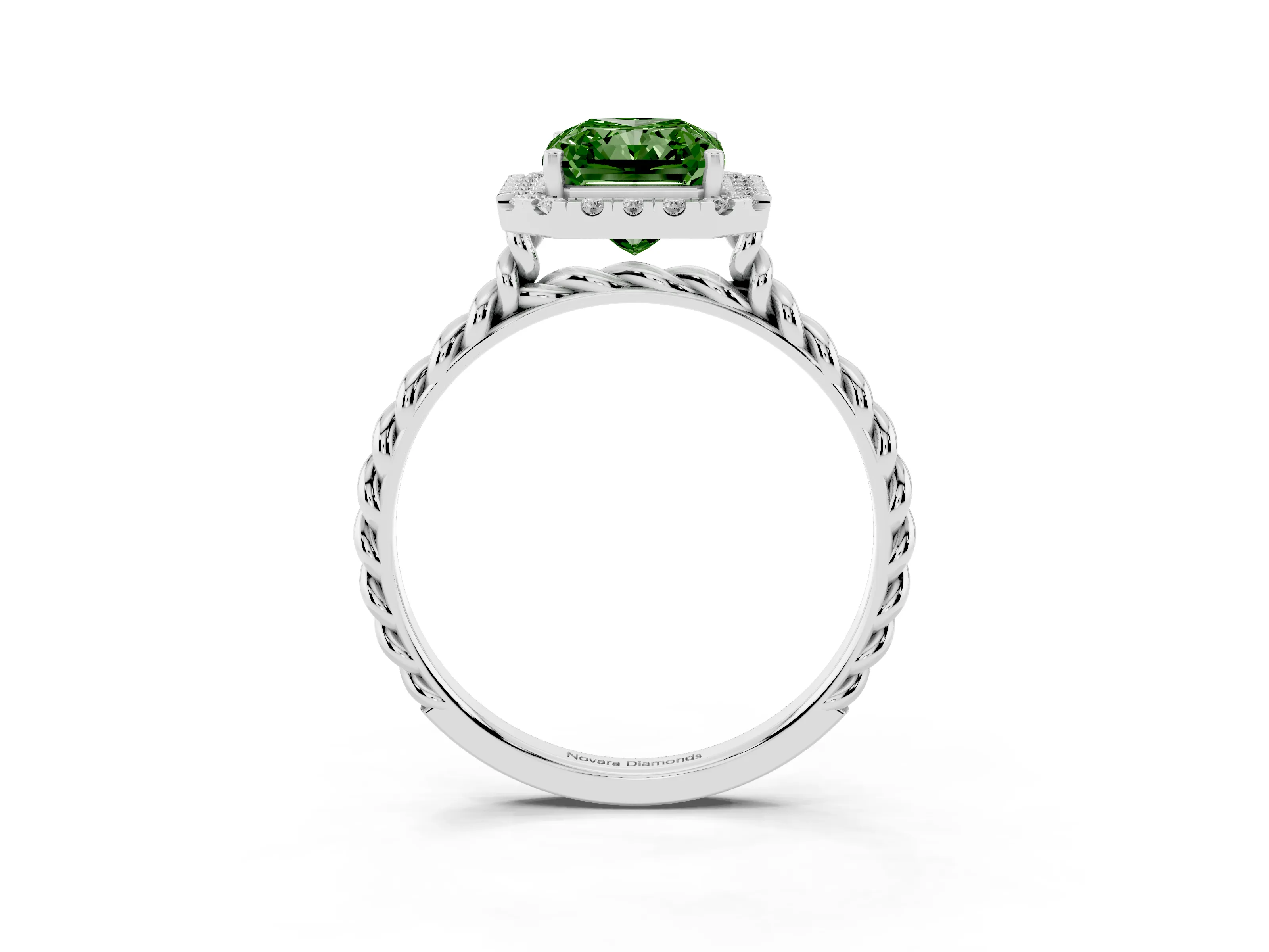 Fancy Green Radiant Cut Diamond Halo Ring Set in Platinum with Plain Twisted Band