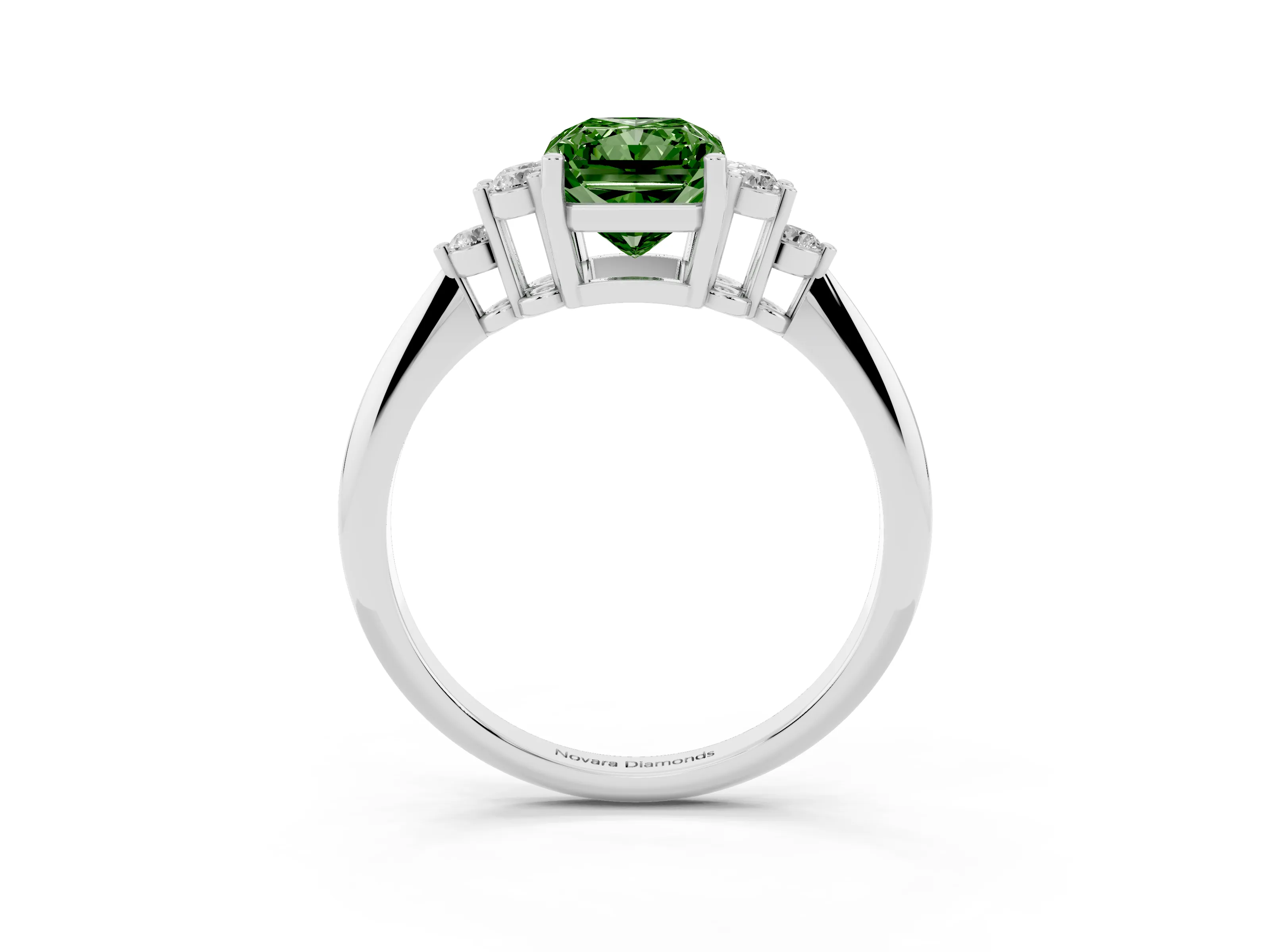 Fancy Green Radiant Cut Diamond Cluster Ring Set in White gold with Plain Band and Prong Setting