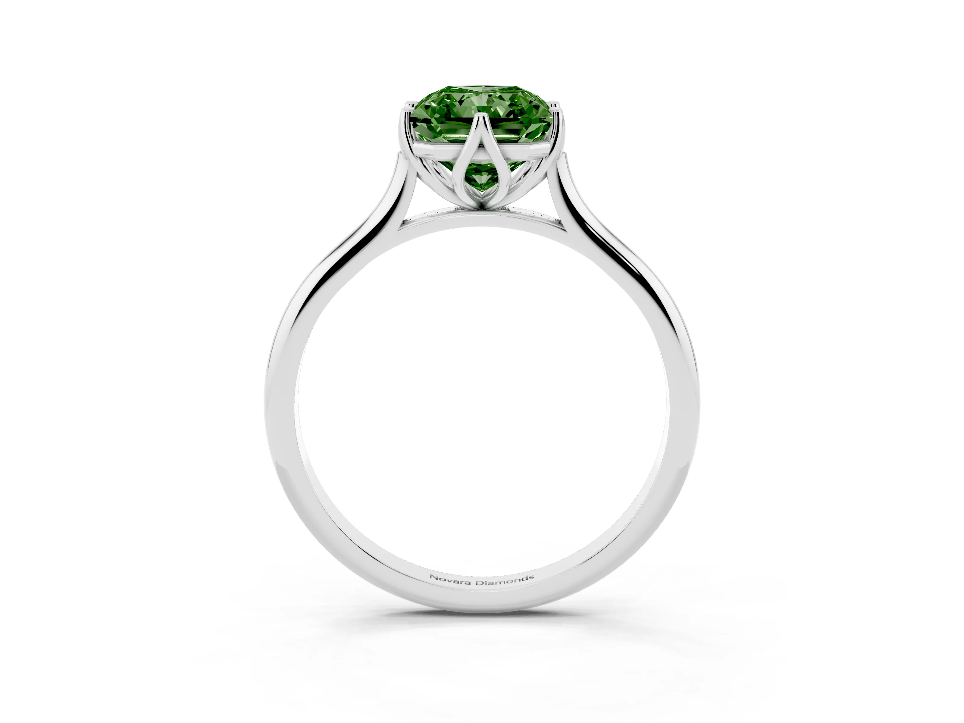 Fancy Green Radiant Cut Diamond Solitaire Cathedral Ring Set in Platinum with Prong Setting