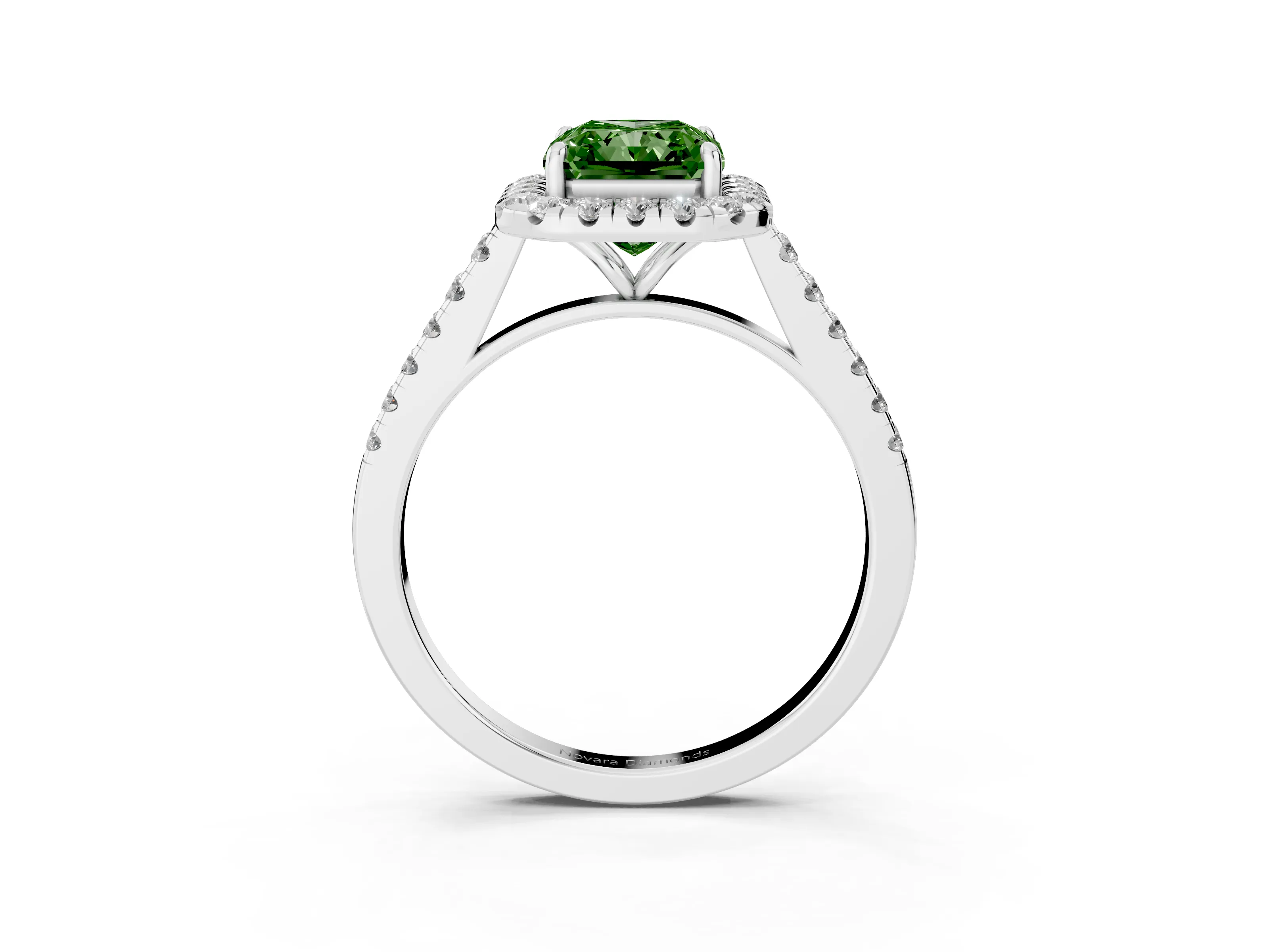 Fancy Green Radiant Cut Diamond Halo Pavé Engagement Ring Set in Platinum with Prong Setting