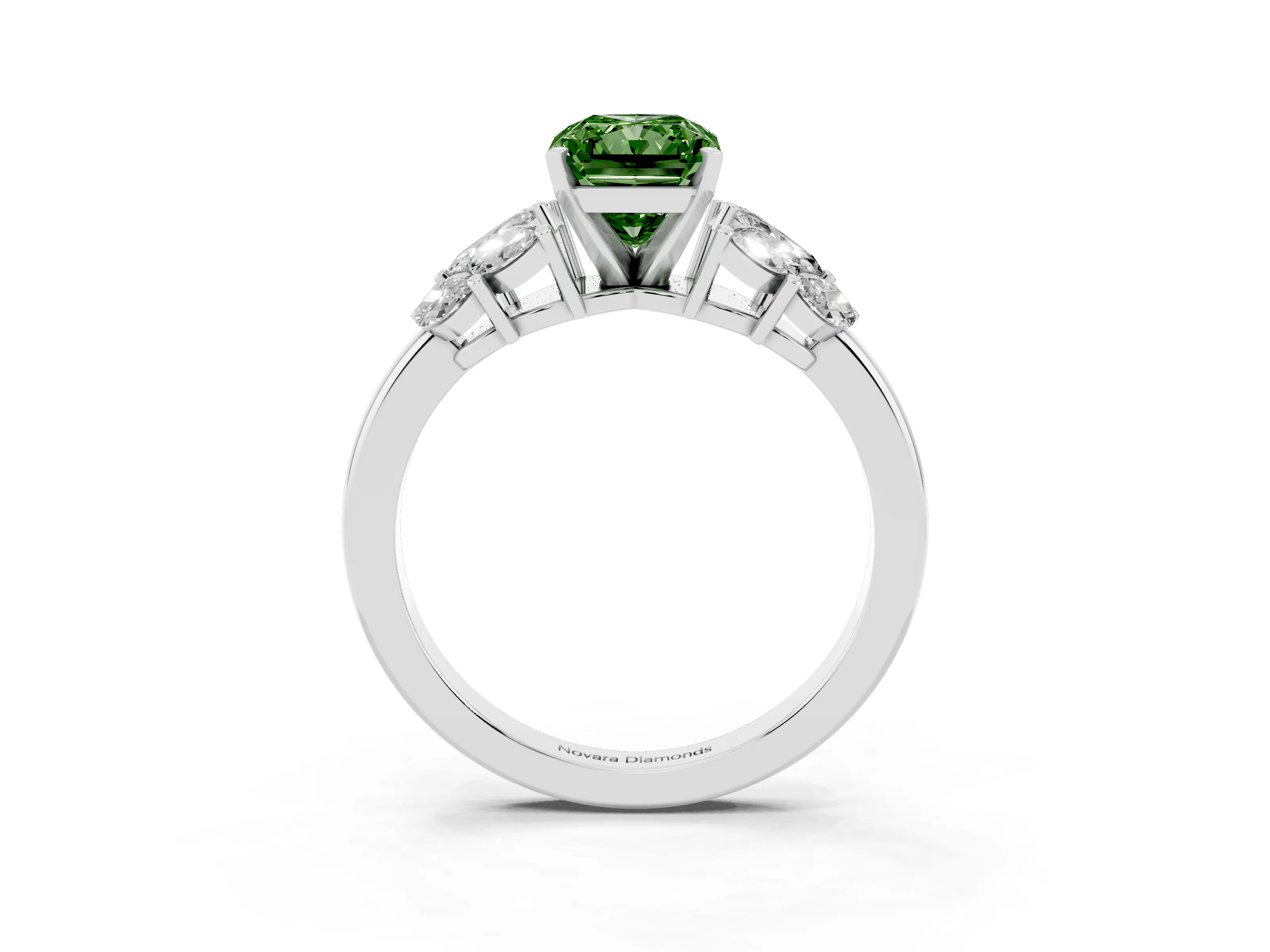 Fancy Green Radiant Cut Diamond Cluster Leaf Design Ring Set in White gold with Prong Setting