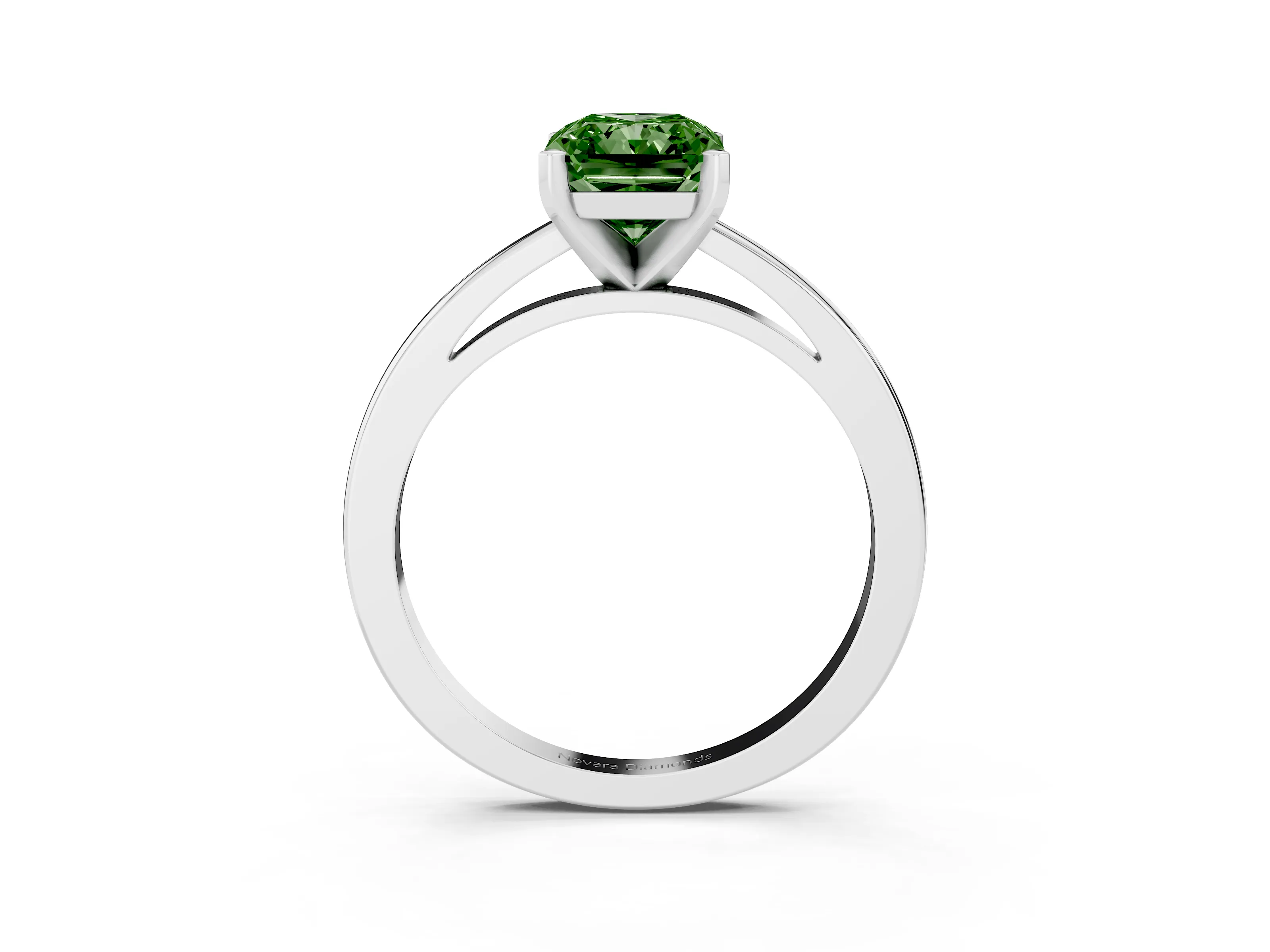 Fancy Green Radiant Cut Diamond Solitaire Engagement Ring Set in Platinum with Prong Setting on a Classic Band