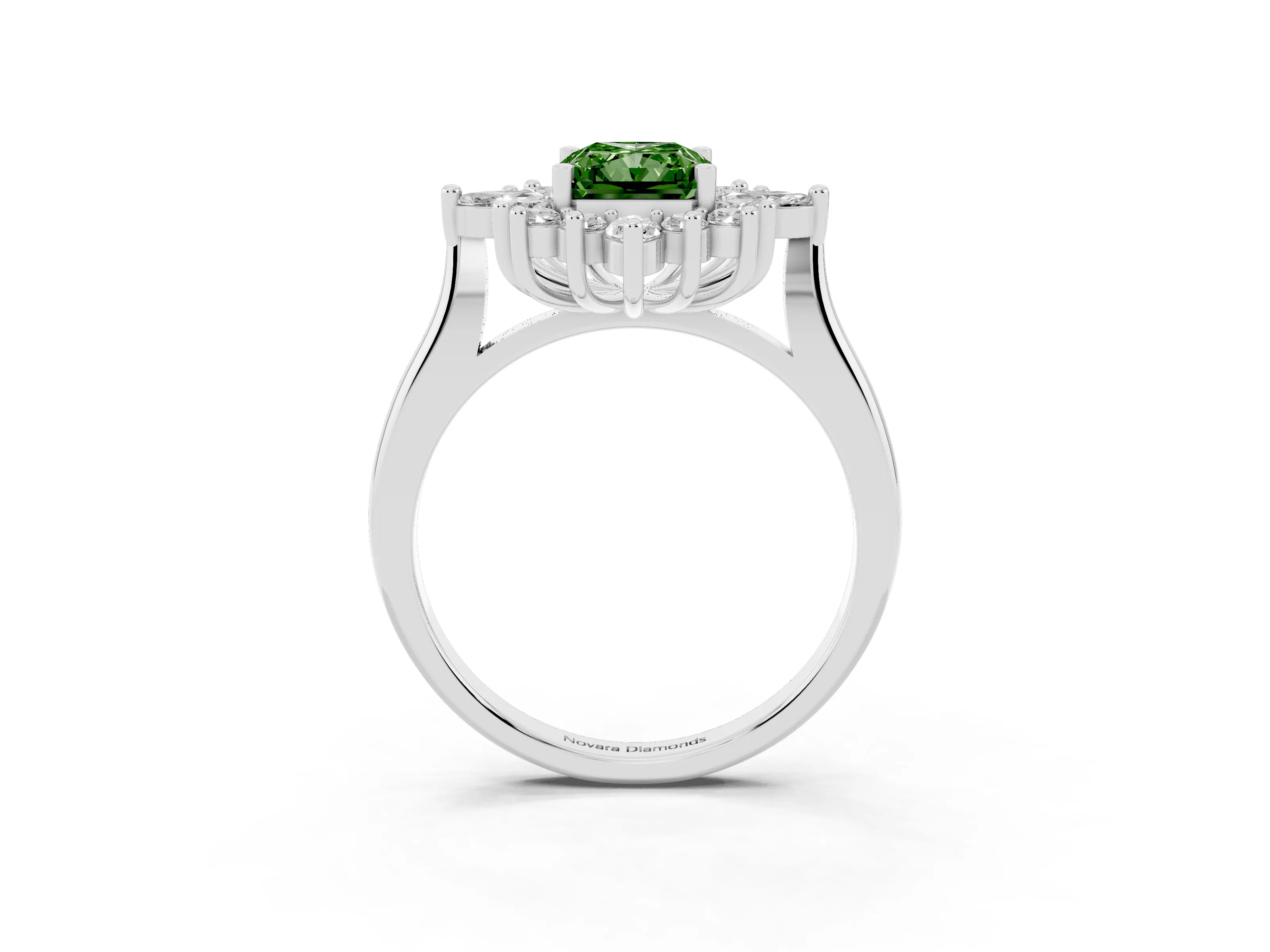Fancy Green Radiant Cut Diamond Cluster Halo Ring Set in Platinum with Marquise and Round Accents