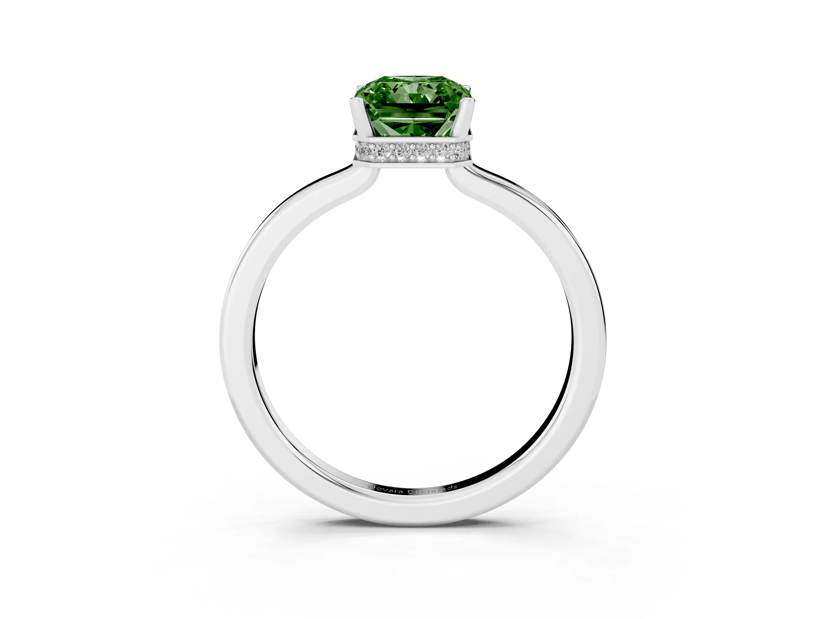 Fancy Green Radiant Cut Diamond Solitaire Engagement Ring Set in Silver with Prong Setting on a Plain Band