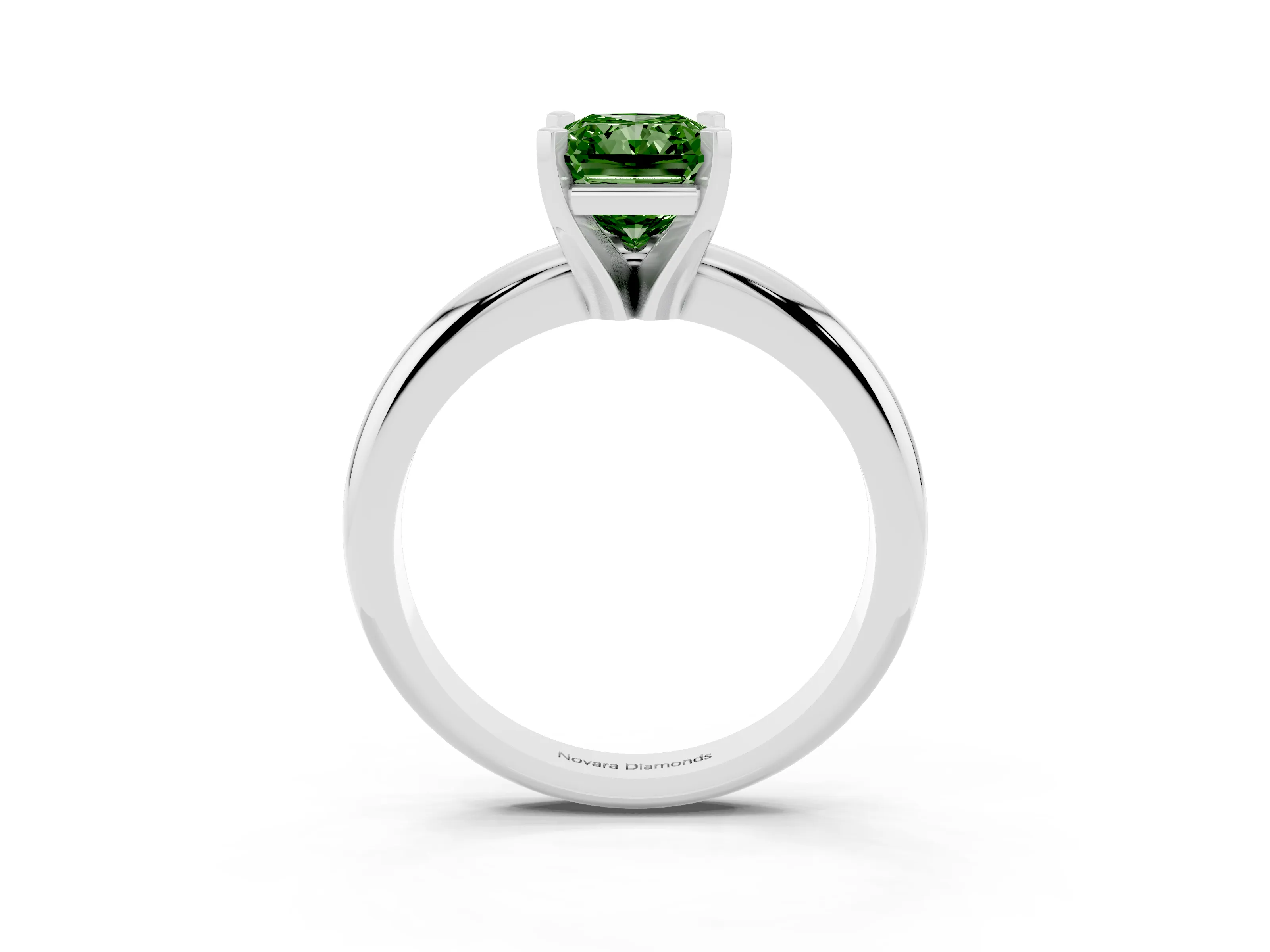 Fancy Green Radiant Cut Diamond Solitaire Engagement Ring Set in Silver with Round Band and Prong Setting