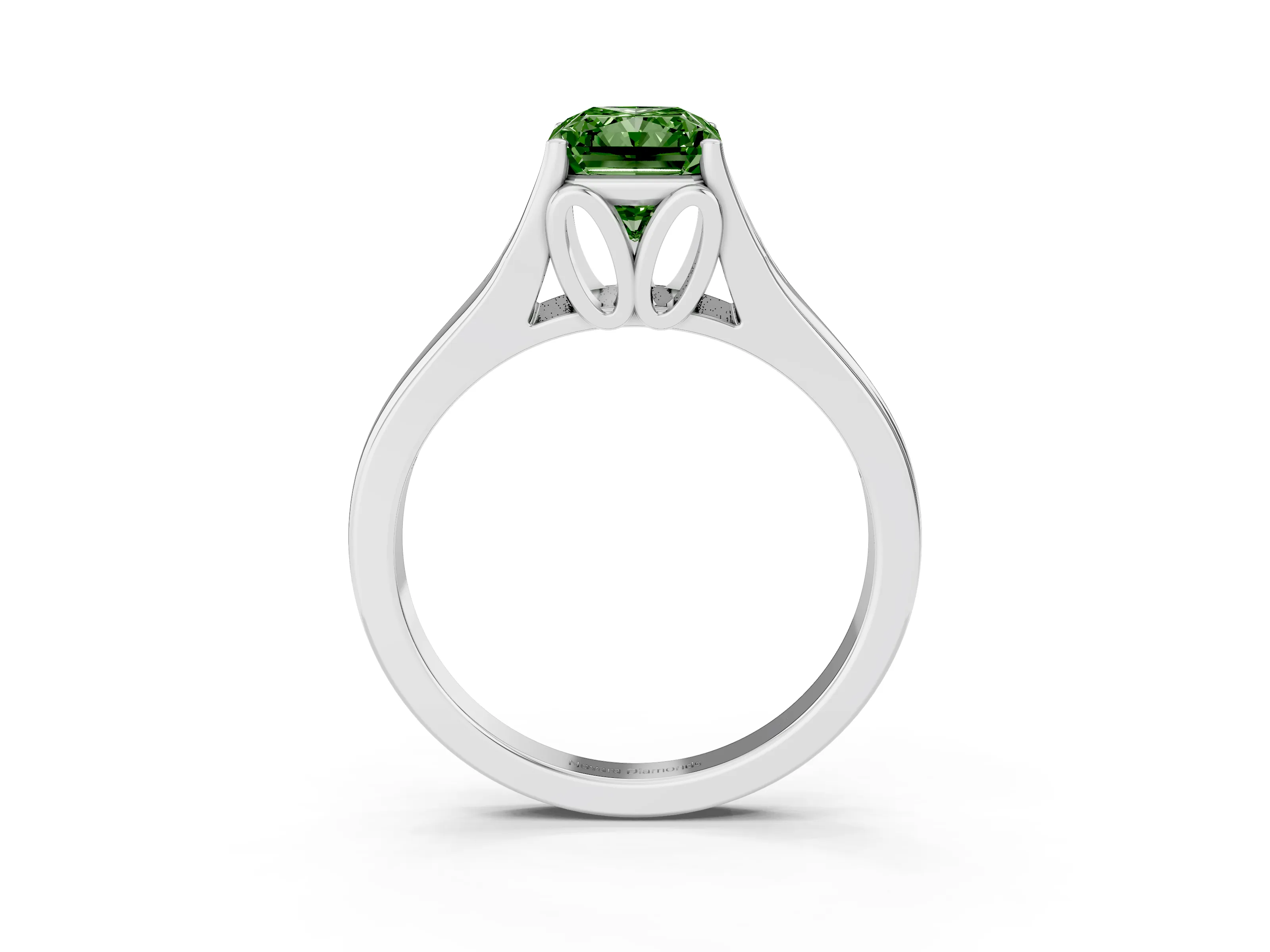 Fancy Green Radiant Cut Diamond Solitaire Ring Set in Platinum with Arched Cathedral Band and Prong Setting