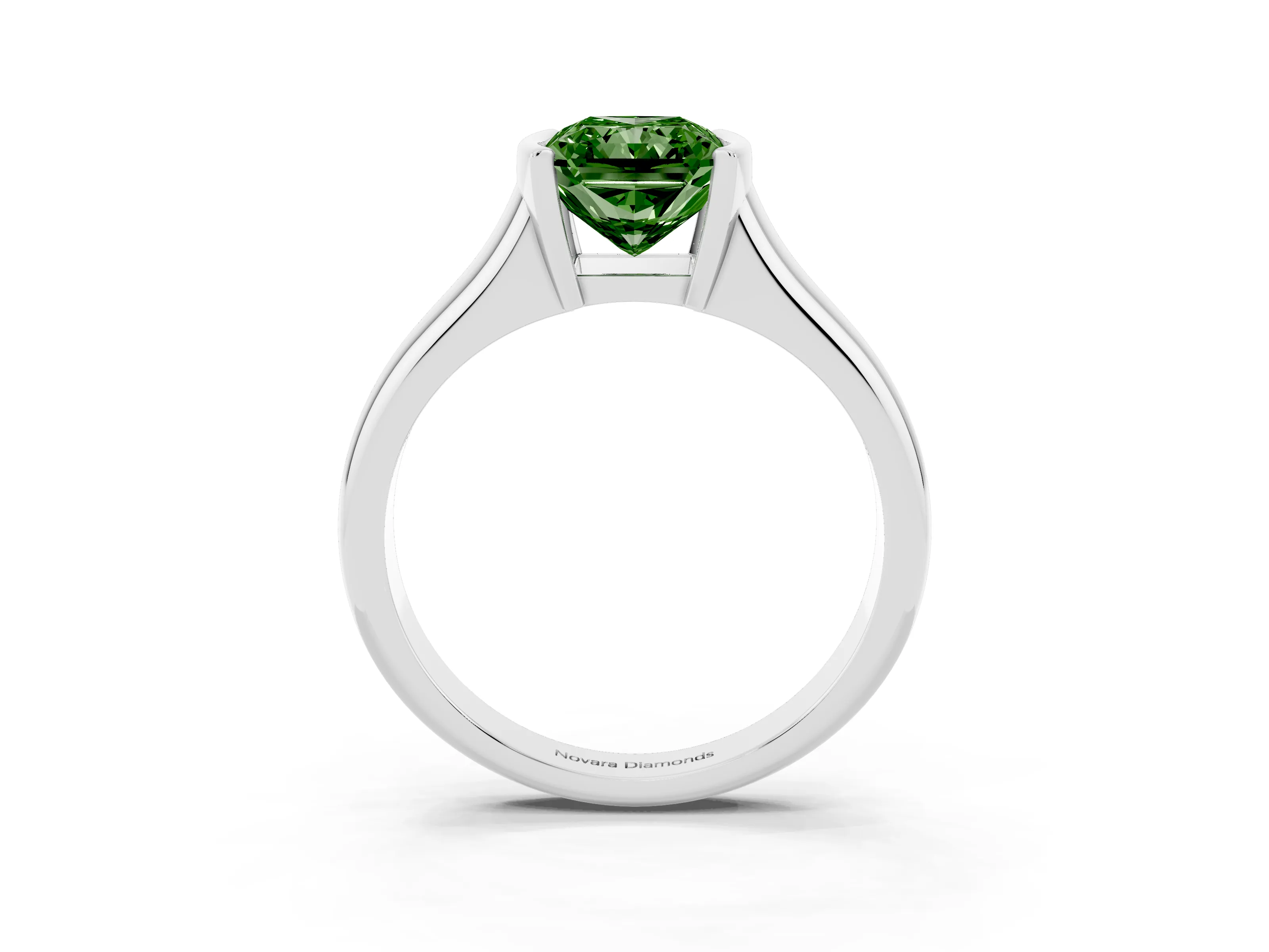 Fancy Green Radiant Cut Diamond Solitaire Tension Set Ring Set in Platinum with Split Shank Band