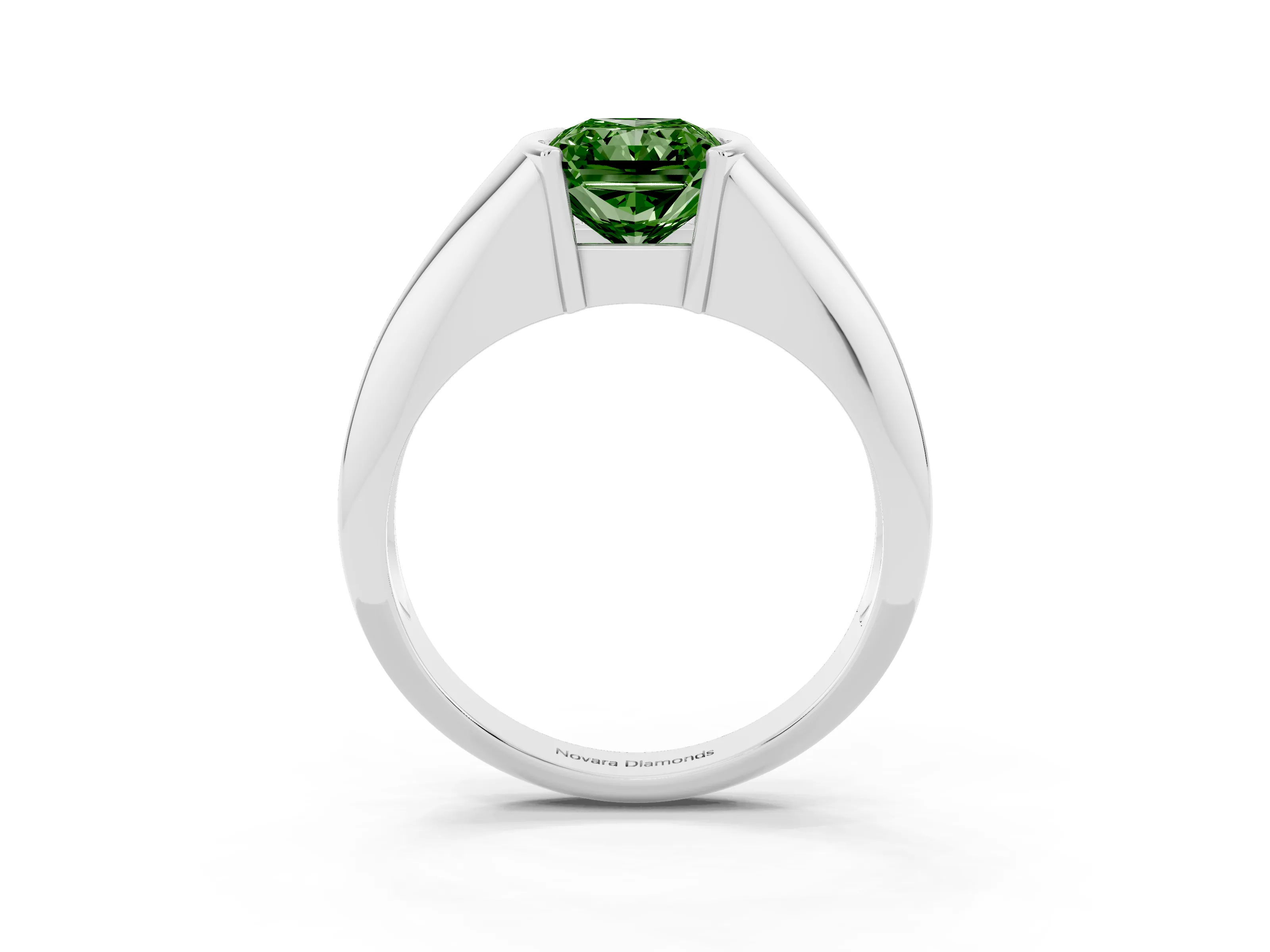 Fancy Green Radiant Cut Diamond Solitaire Tension Set Ring Set in Silver