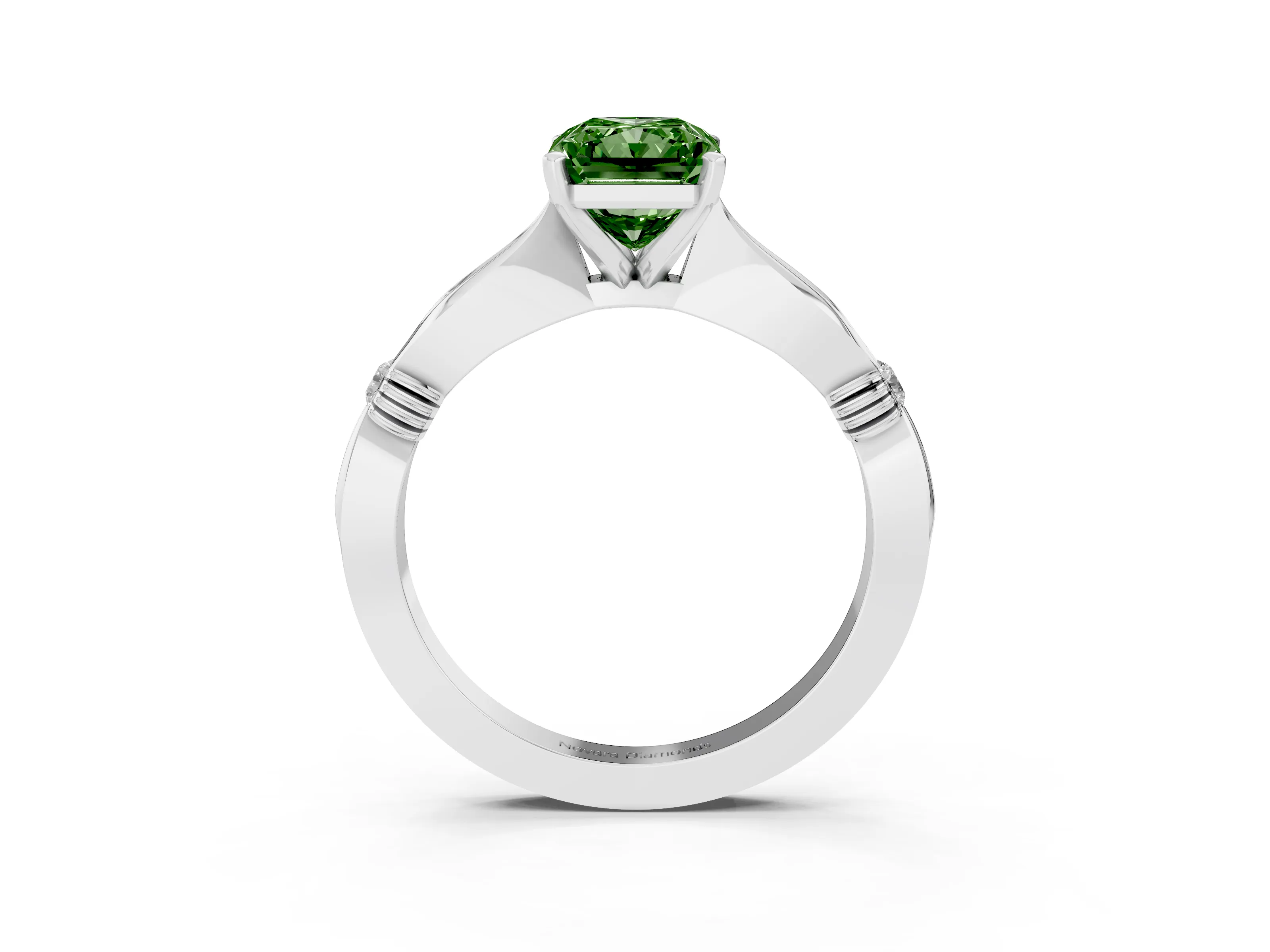 Fancy Green Radiant Cut Diamond Solitaire Twisted Band Ring Set in Silver with Accent Stones and Prong Setting