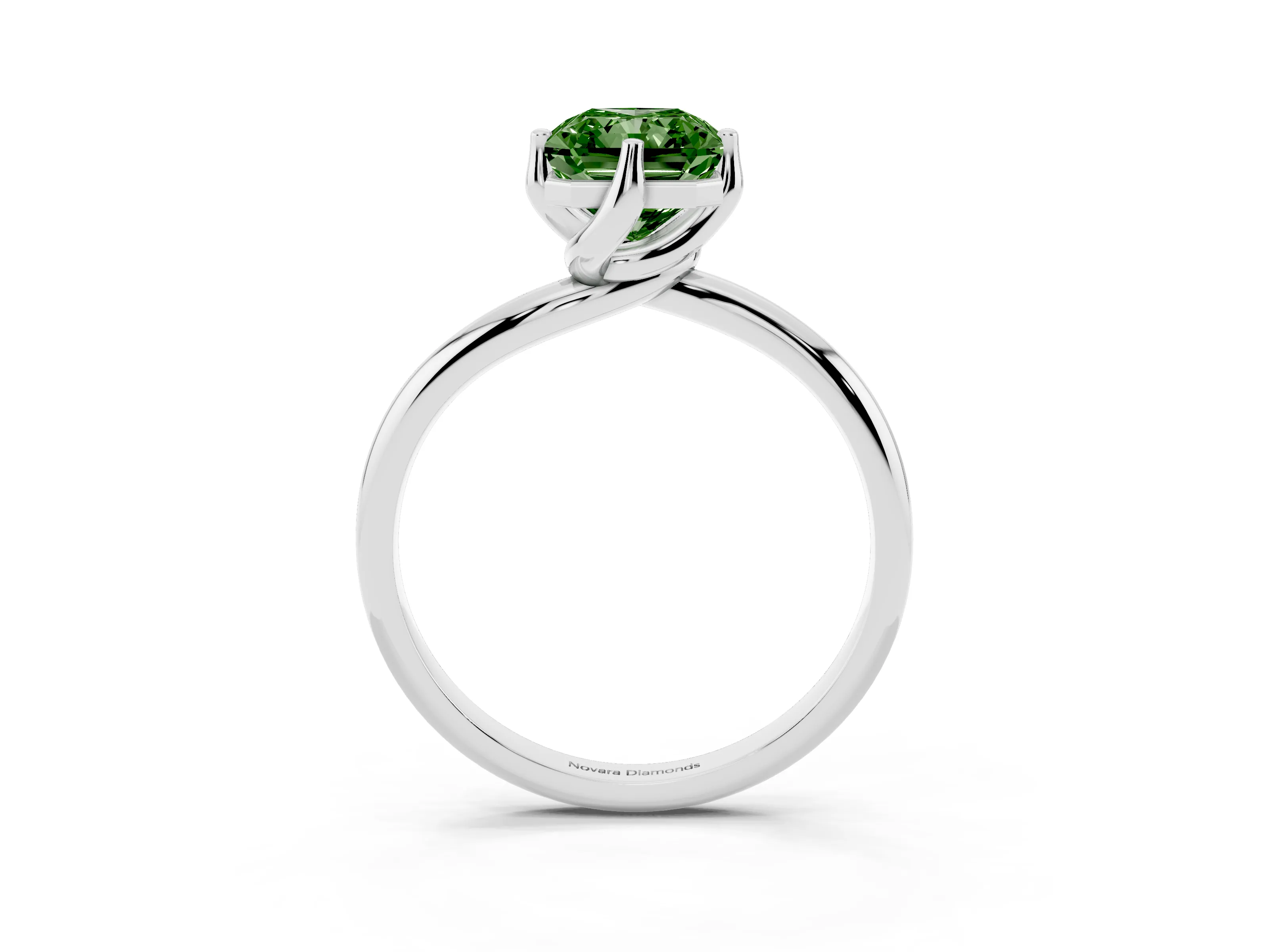 Fancy Green Radiant Cut Diamond Solitaire Engagement Ring Set in Platinum with Classic Plain Band
