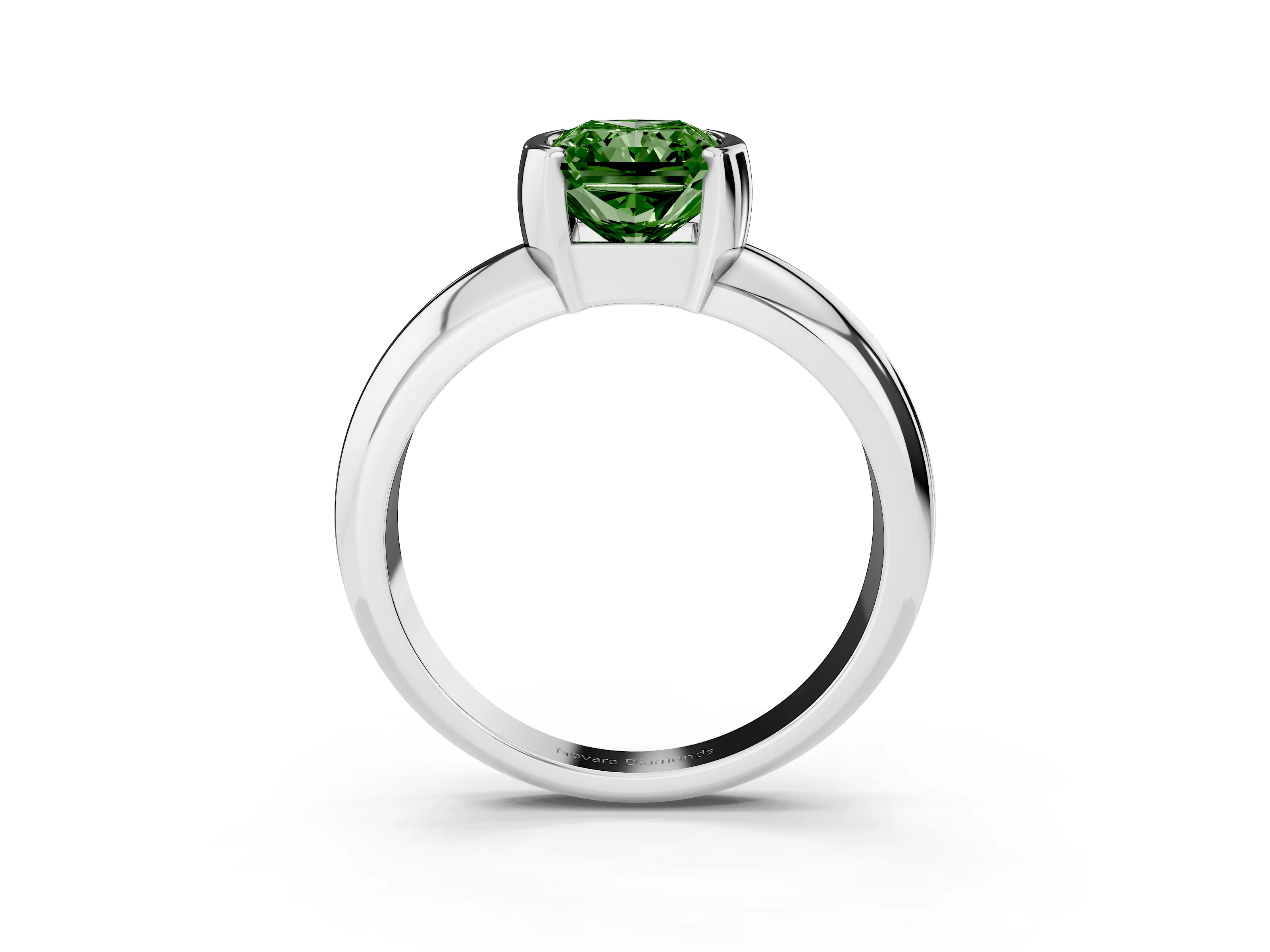 Fancy Green Radiant Cut Diamond Solitaire Tension Set Ring Set in White gold with Wide Band