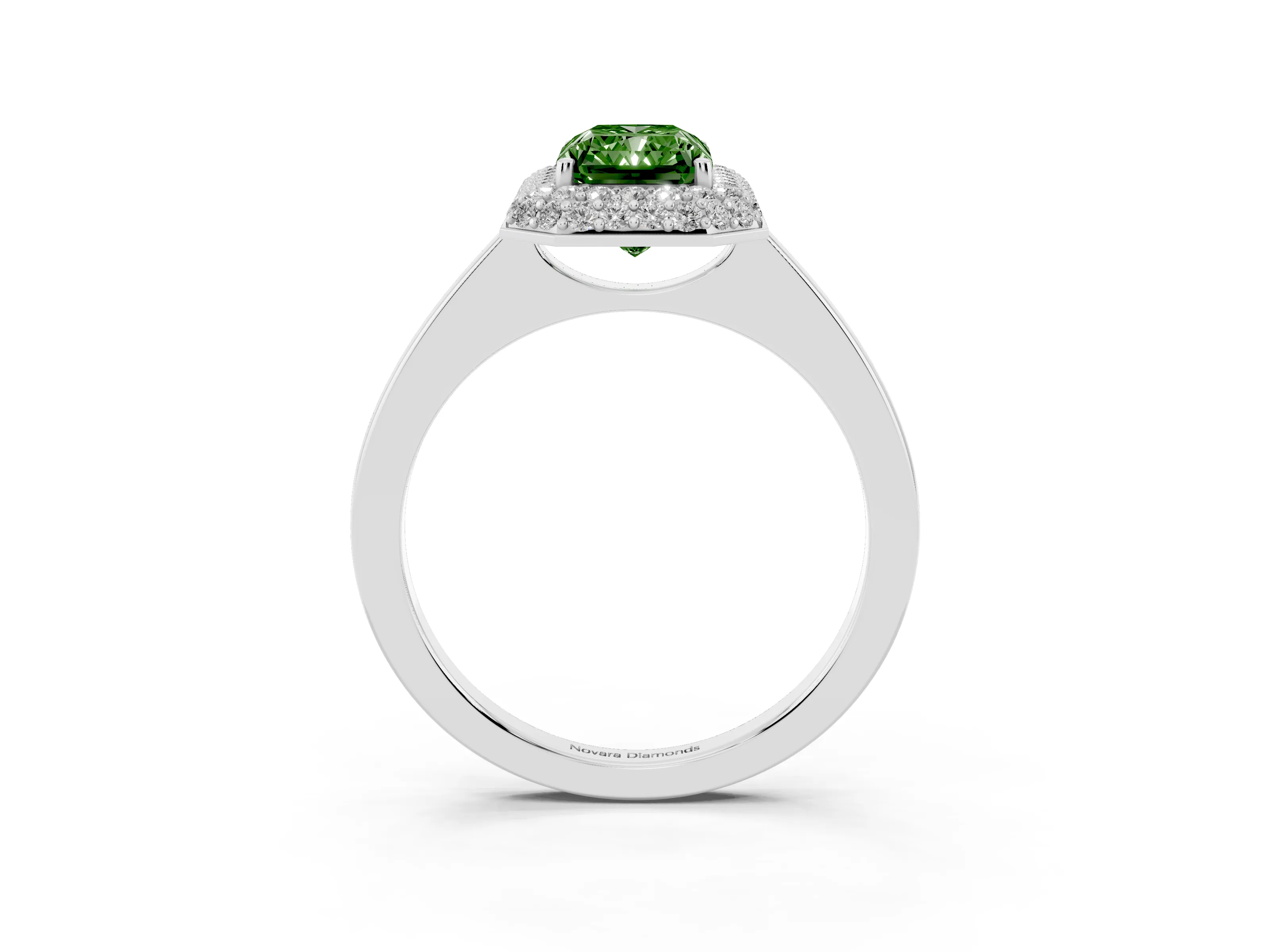 Fancy Green Radiant Cut Diamond Halo Engagement Ring Set in Platinum with Solitaire Band and Prong Setting