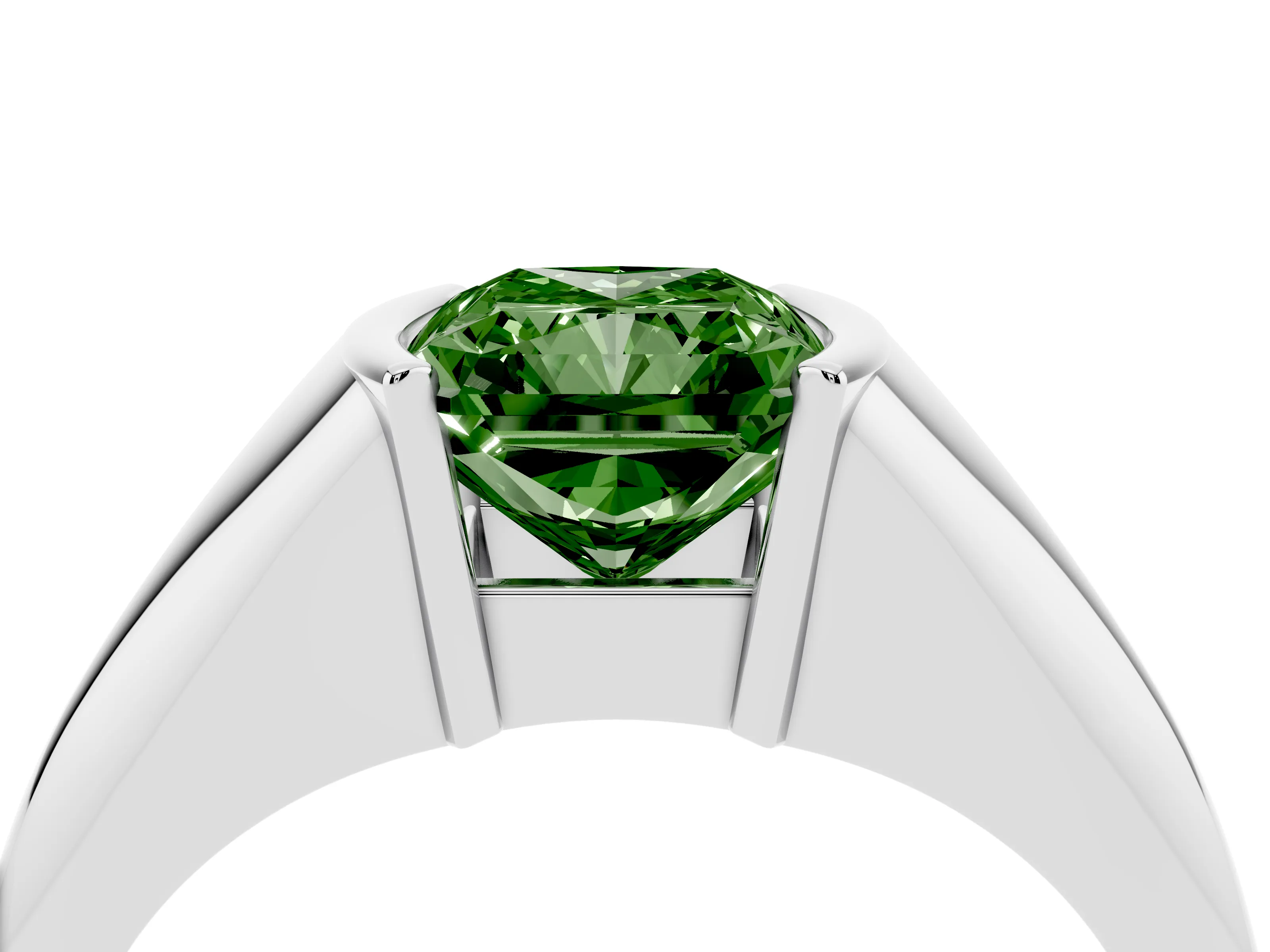 Fancy Green Radiant Cut Diamond Solitaire Tension Set Ring Set in Silver