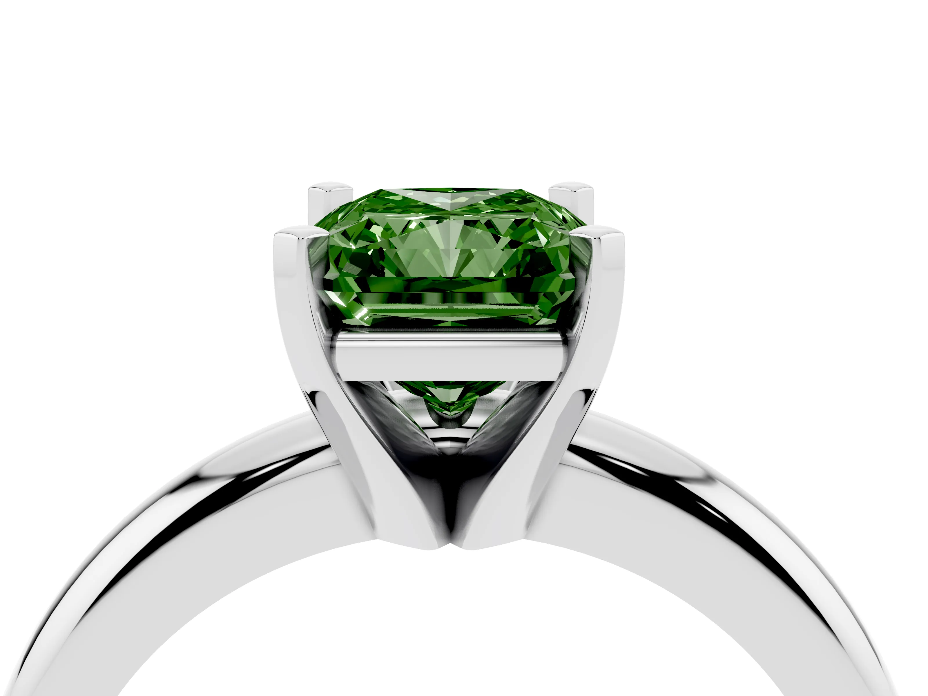 Fancy Green Radiant Cut Diamond Solitaire Engagement Ring Set in Silver with Round Band and Prong Setting