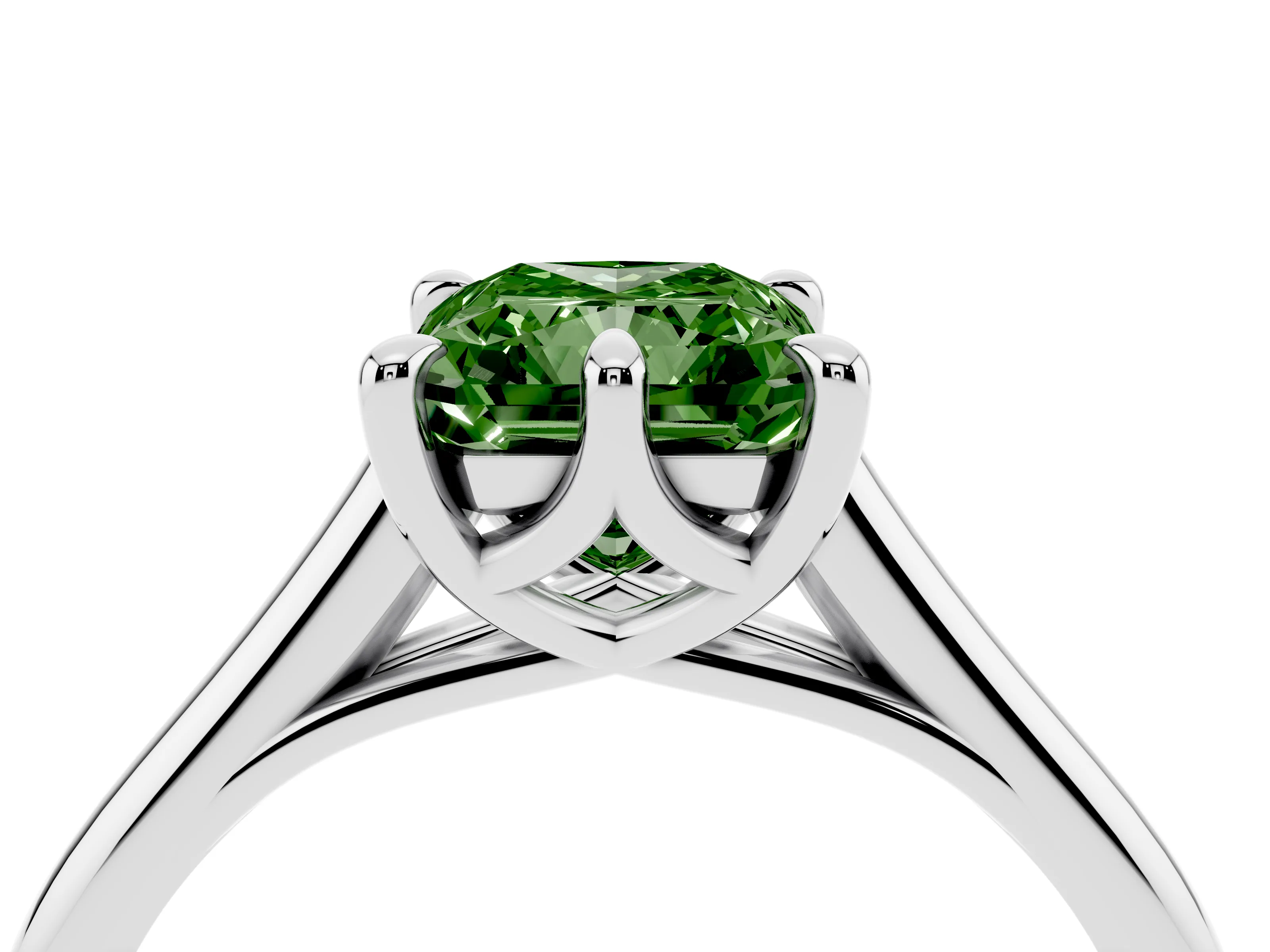 Fancy Green Radiant Cut Diamond Solitaire Engagement Ring Set in Silver with Prong Setting and Plain Classic Band