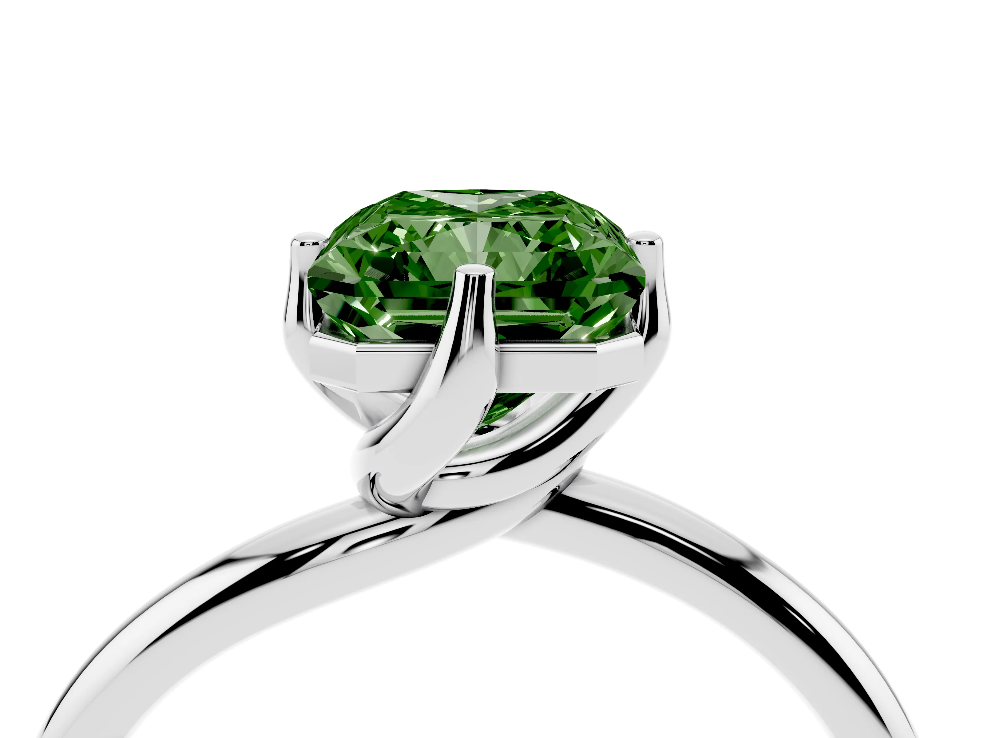 Fancy Green Radiant Cut Diamond Solitaire Engagement Ring Set in Platinum with Classic Plain Band