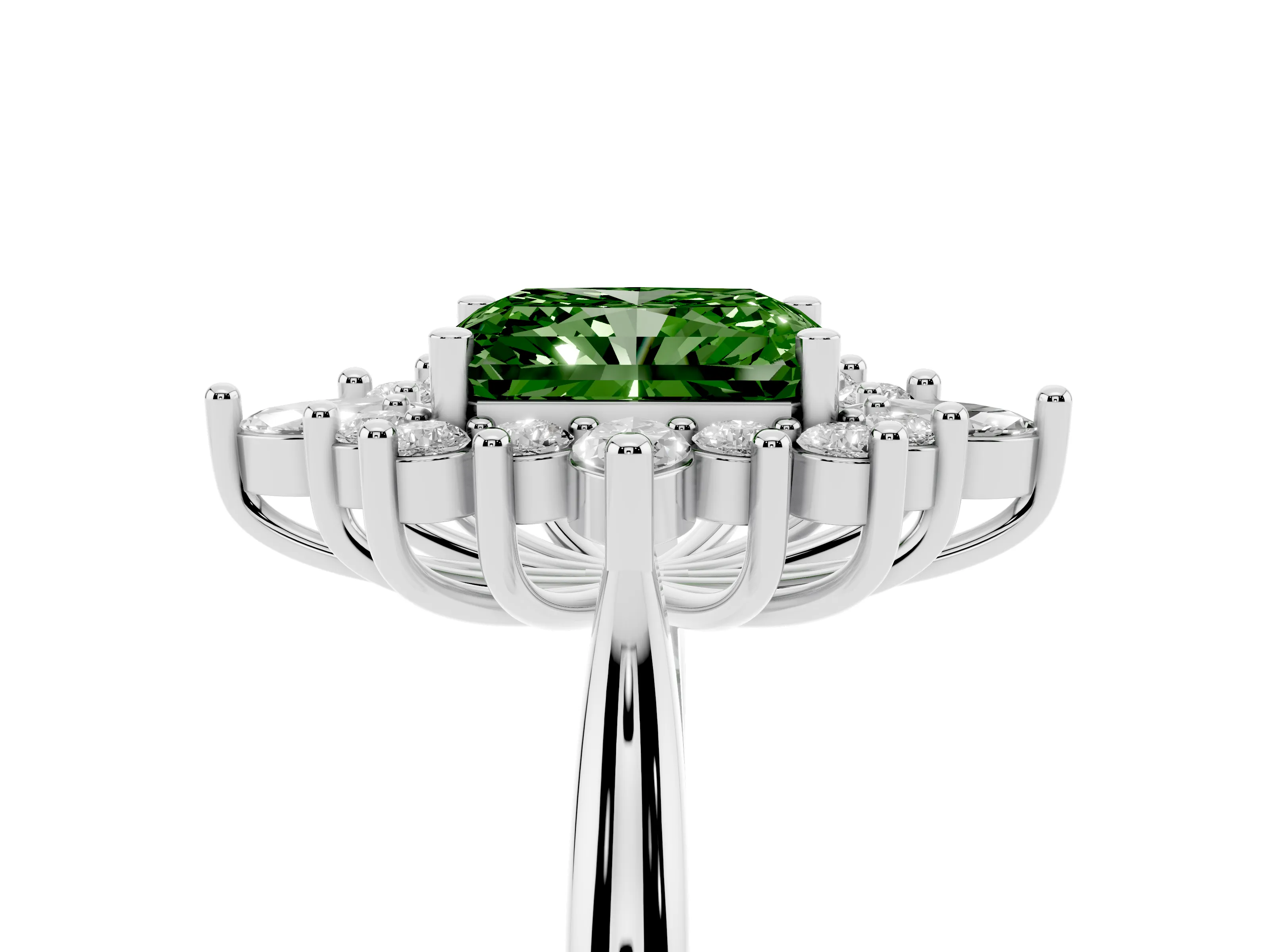 Fancy Green Radiant Cut Diamond Cluster Halo Ring Set in Platinum with Marquise and Round Accents