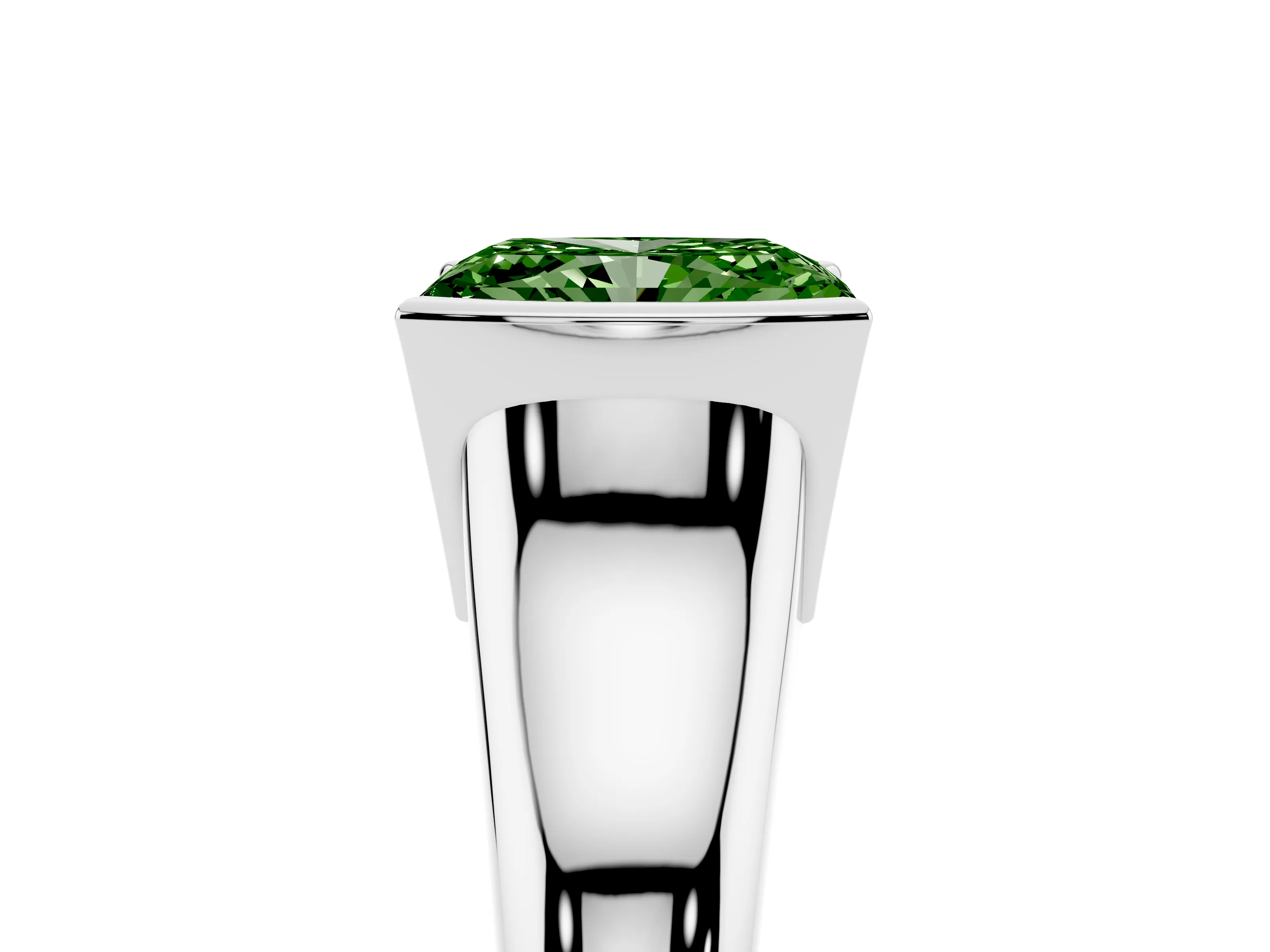 Fancy Green Radiant Cut Diamond Solitaire Tension Set Ring Set in Platinum with Split Shank Band