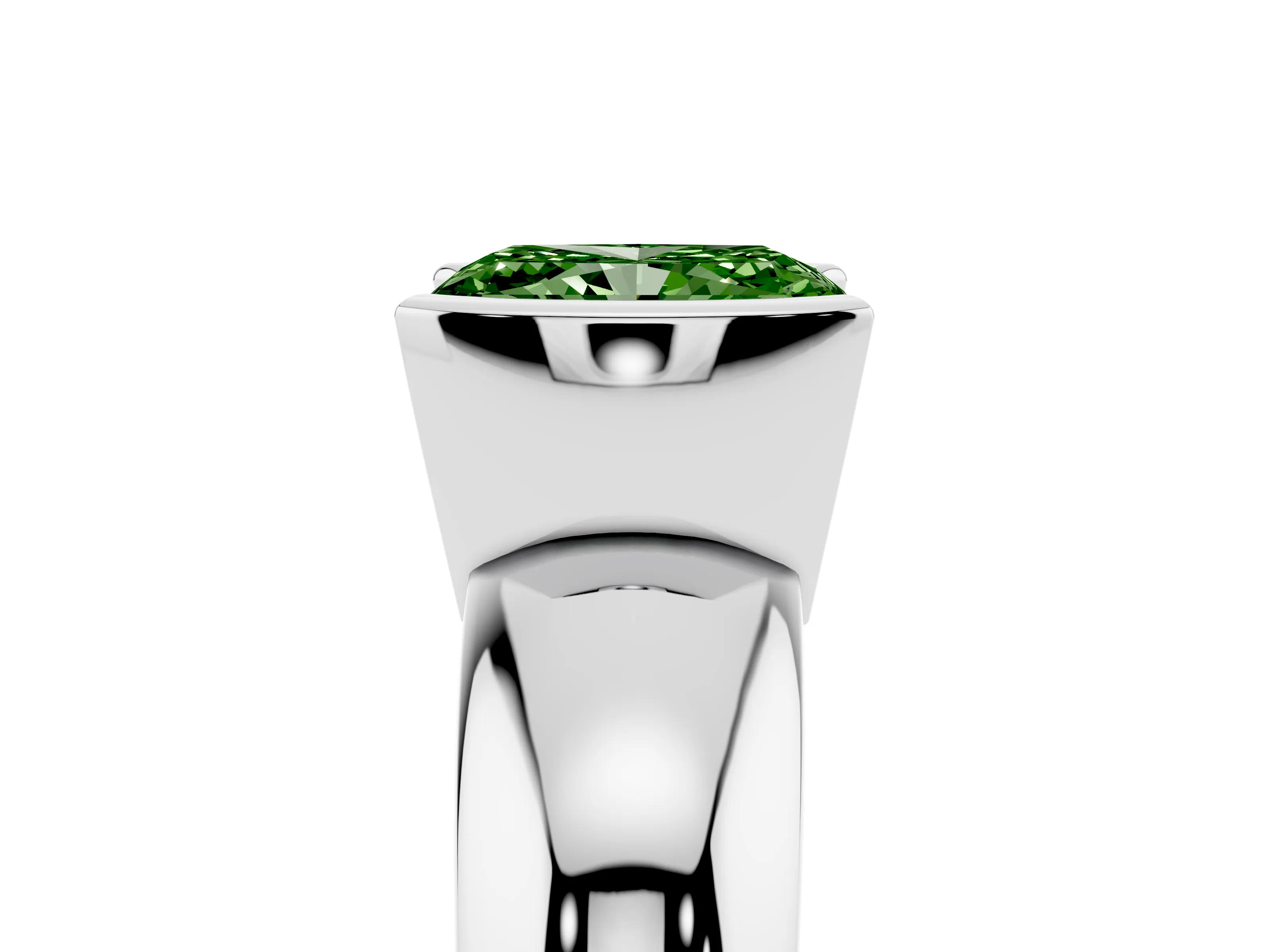 Fancy Green Radiant Cut Diamond Solitaire Tension Set Ring Set in White gold with Wide Band