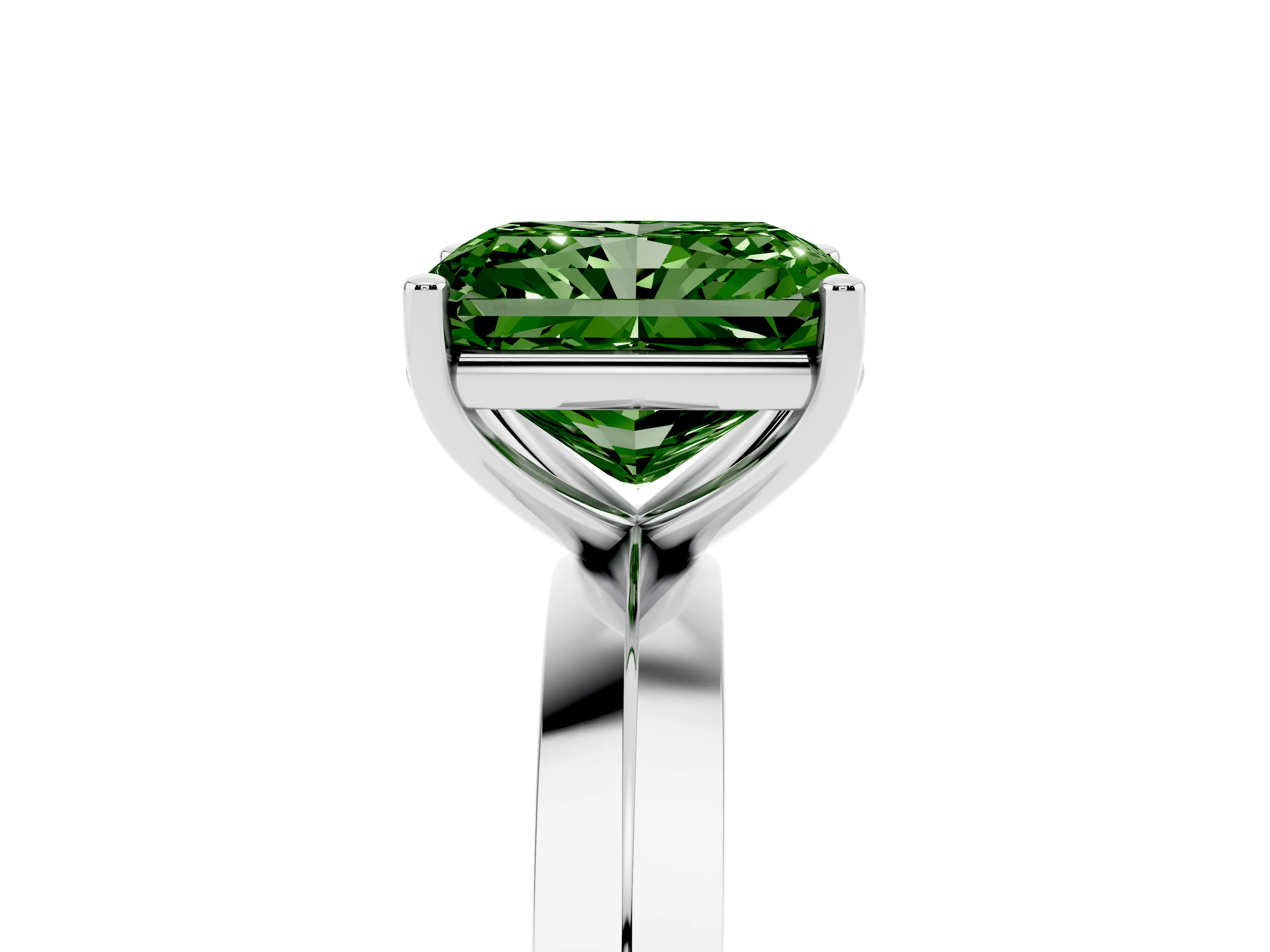 Fancy Green Radiant Cut Diamond Solitaire Engagement Ring Set in Silver with Flat Band and Prong Setting