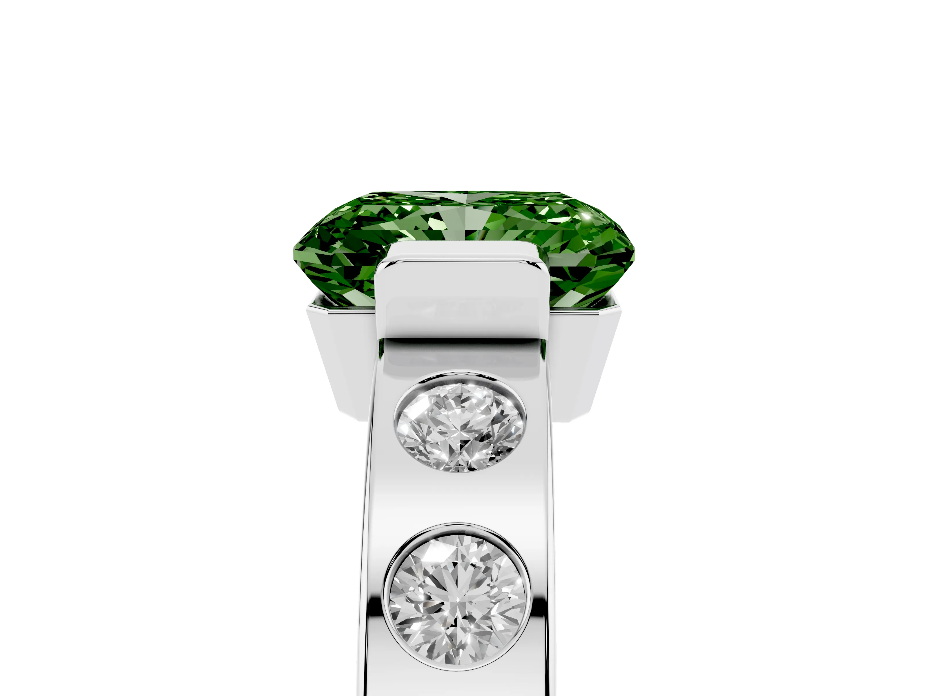 Fancy Green Radiant Cut Diamond Channel-Set Band Ring Set in Silver with Bezel Prong Setting
