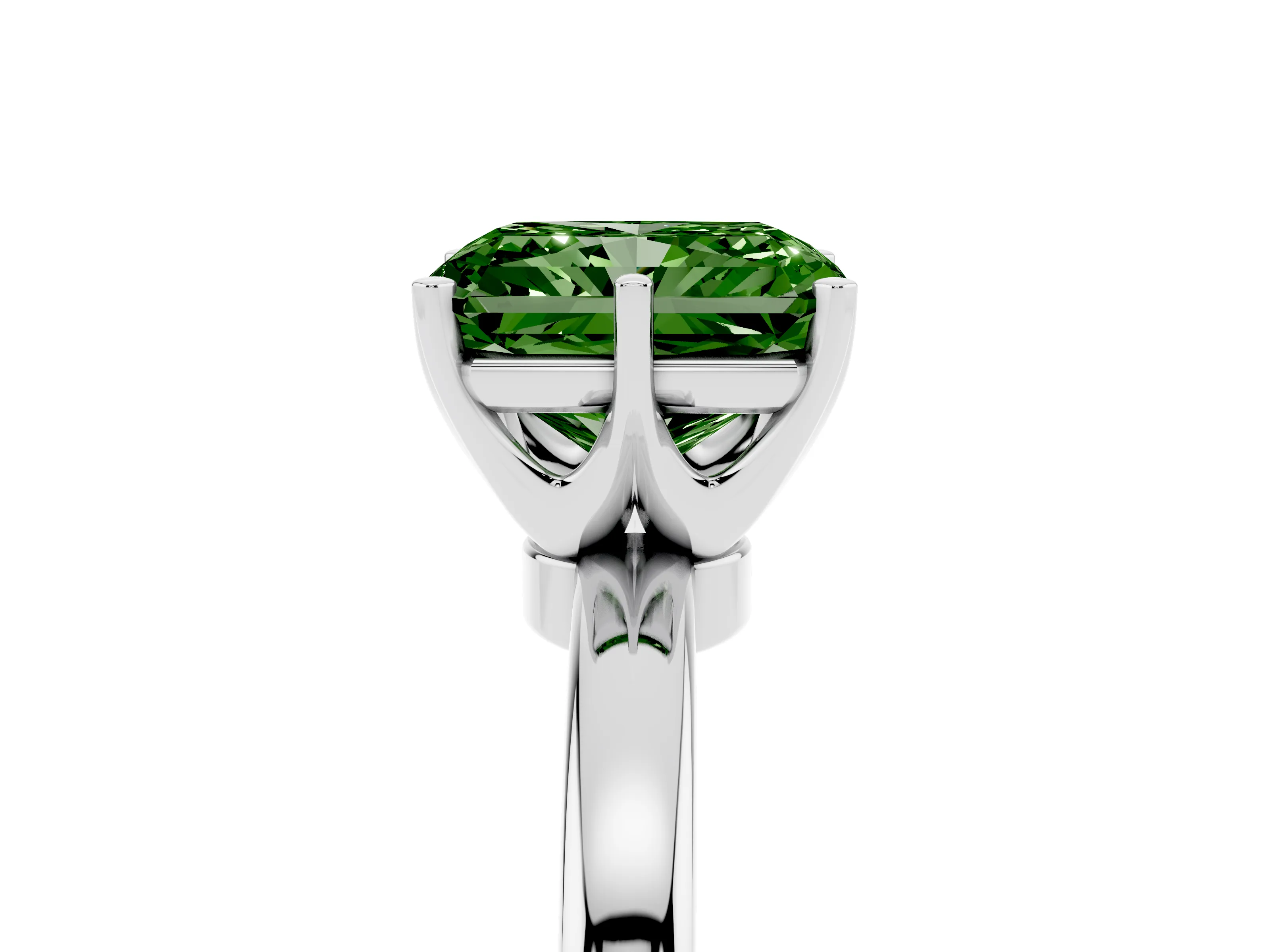 Fancy Green Radiant Cut Diamond Solitaire Ring Set in Silver with Raised Prong Setting on a Classic Band