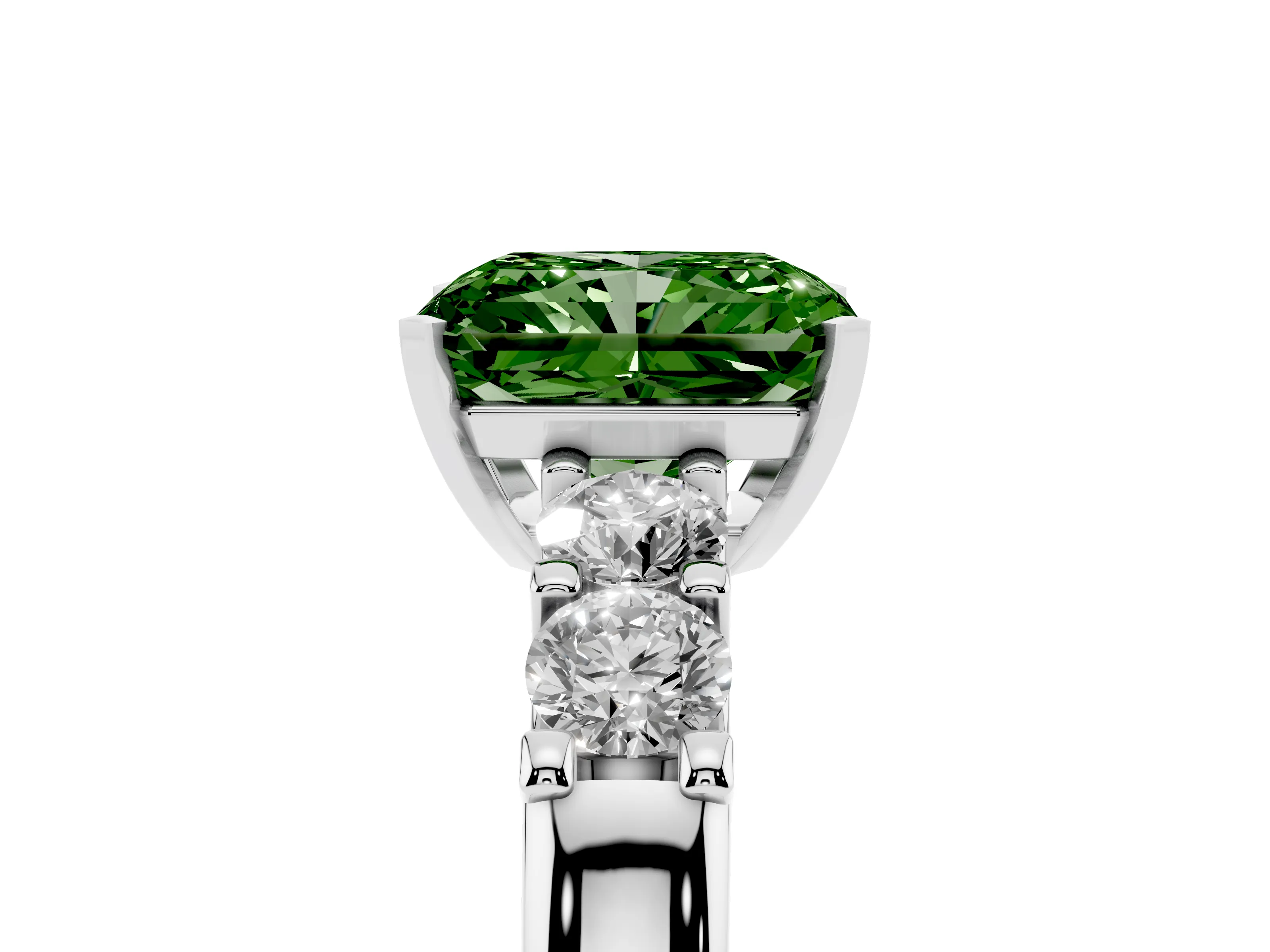 Fancy Green Radiant Cut Diamond Five-Stone Prong Set Engagement Ring Set in Platinum with Channel Band