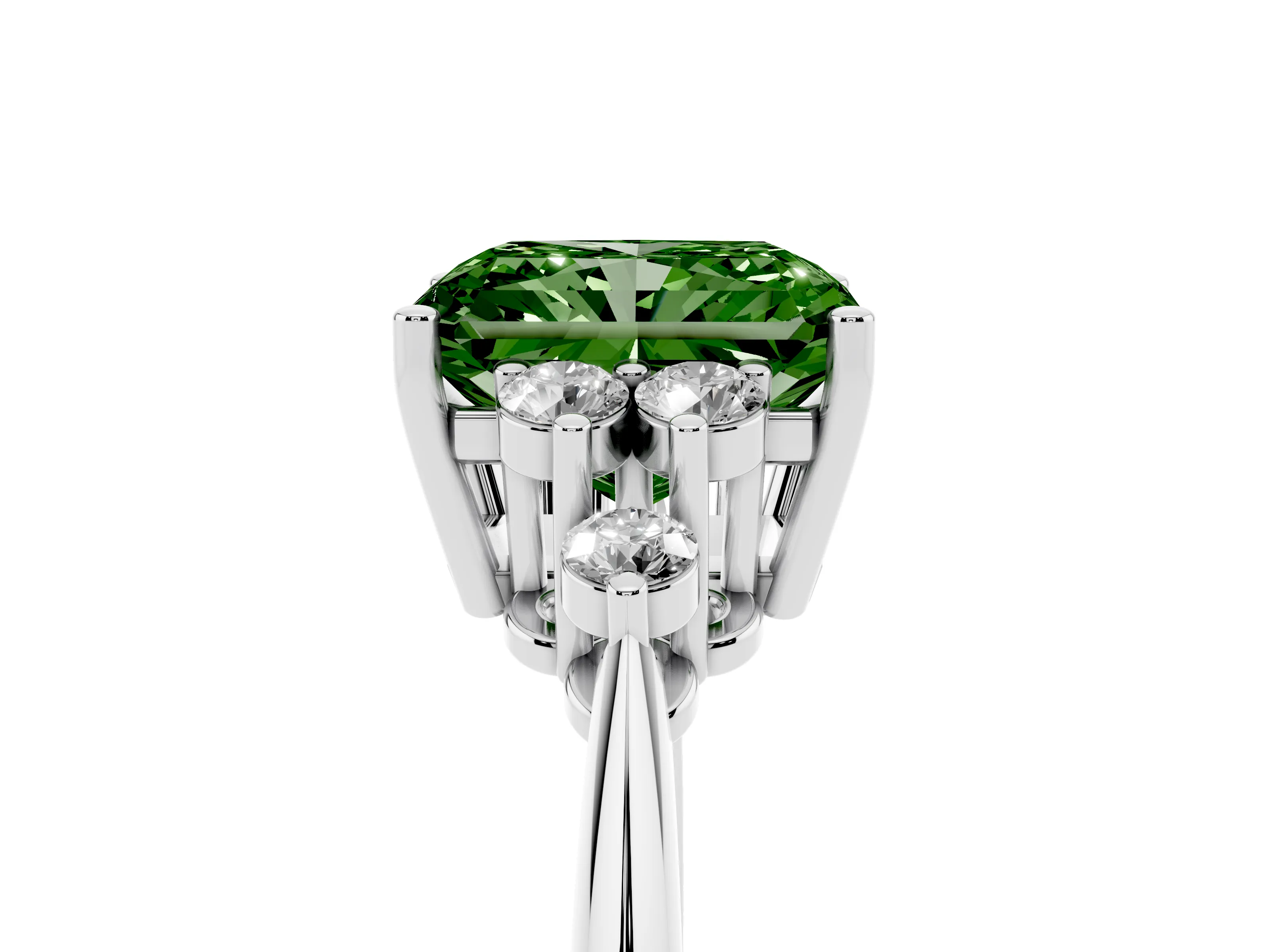 Fancy Green Radiant Cut Diamond Cluster Ring Set in White gold with Plain Band and Prong Setting