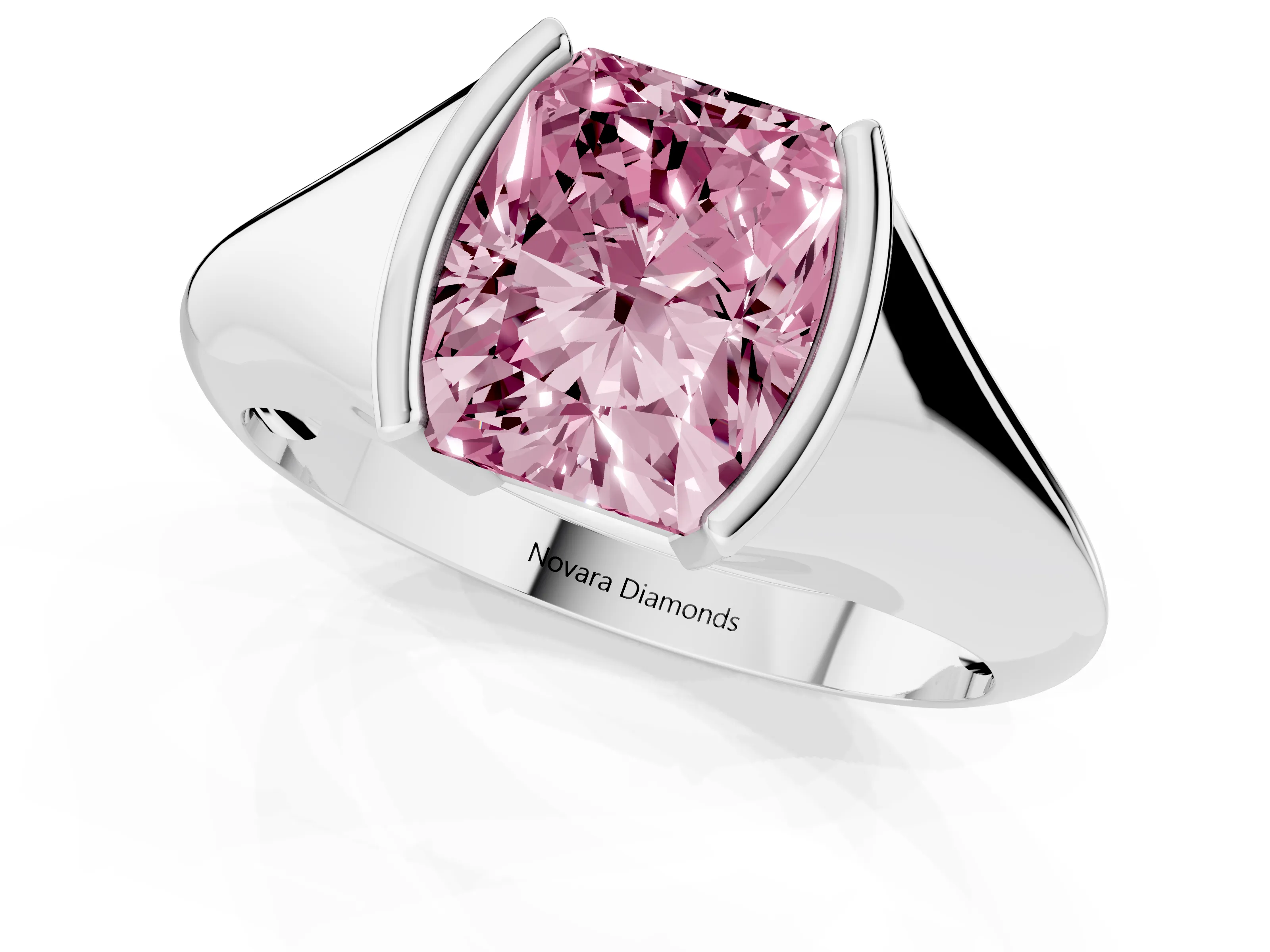 Fancy Pink Radiant Cut Diamond Solitaire Tension Set Ring Set in Platinum