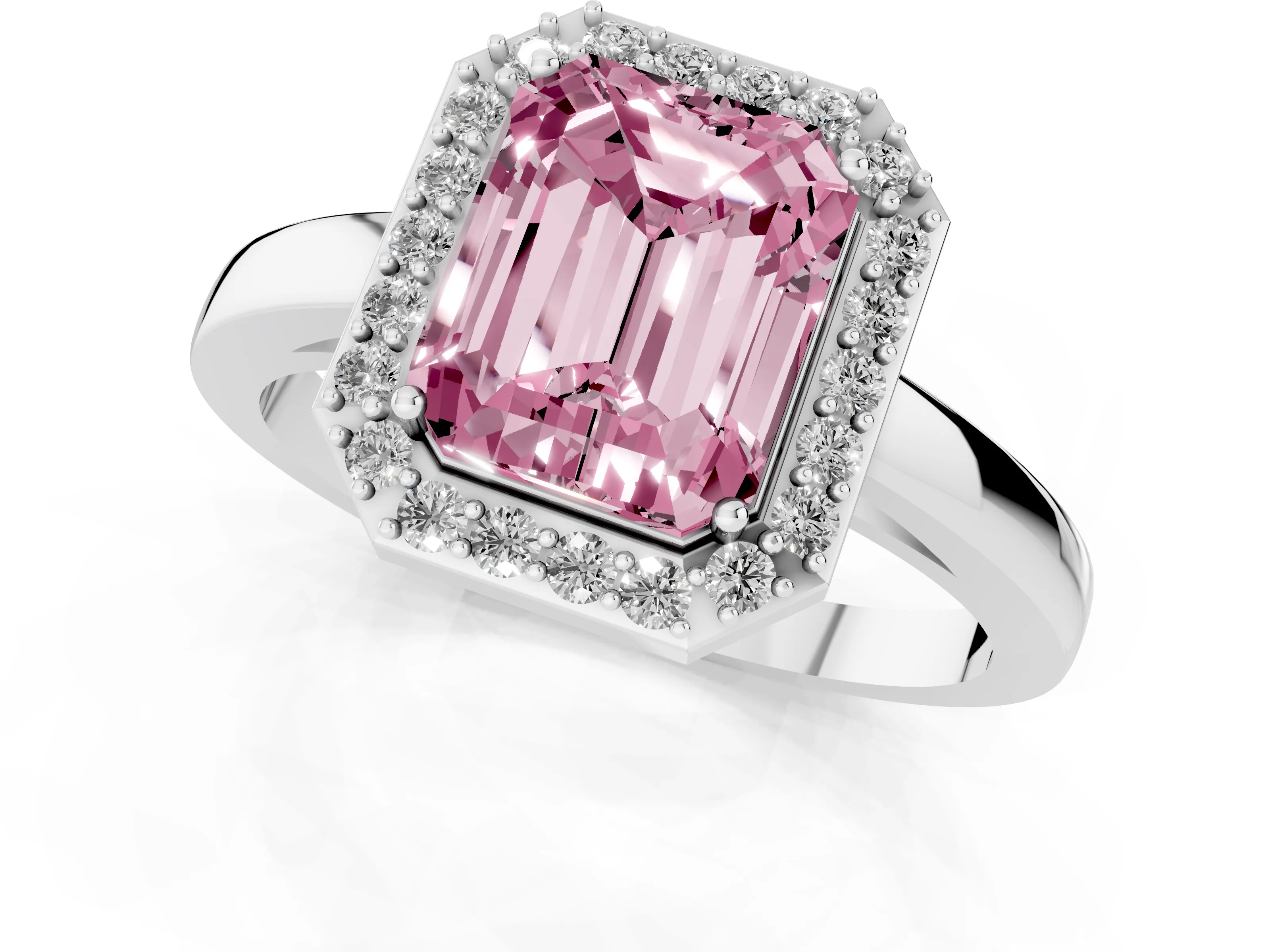 Fancy Pink Radiant Cut Diamond Halo Ring Set in Platinum with Solitaire Band and Prong Setting