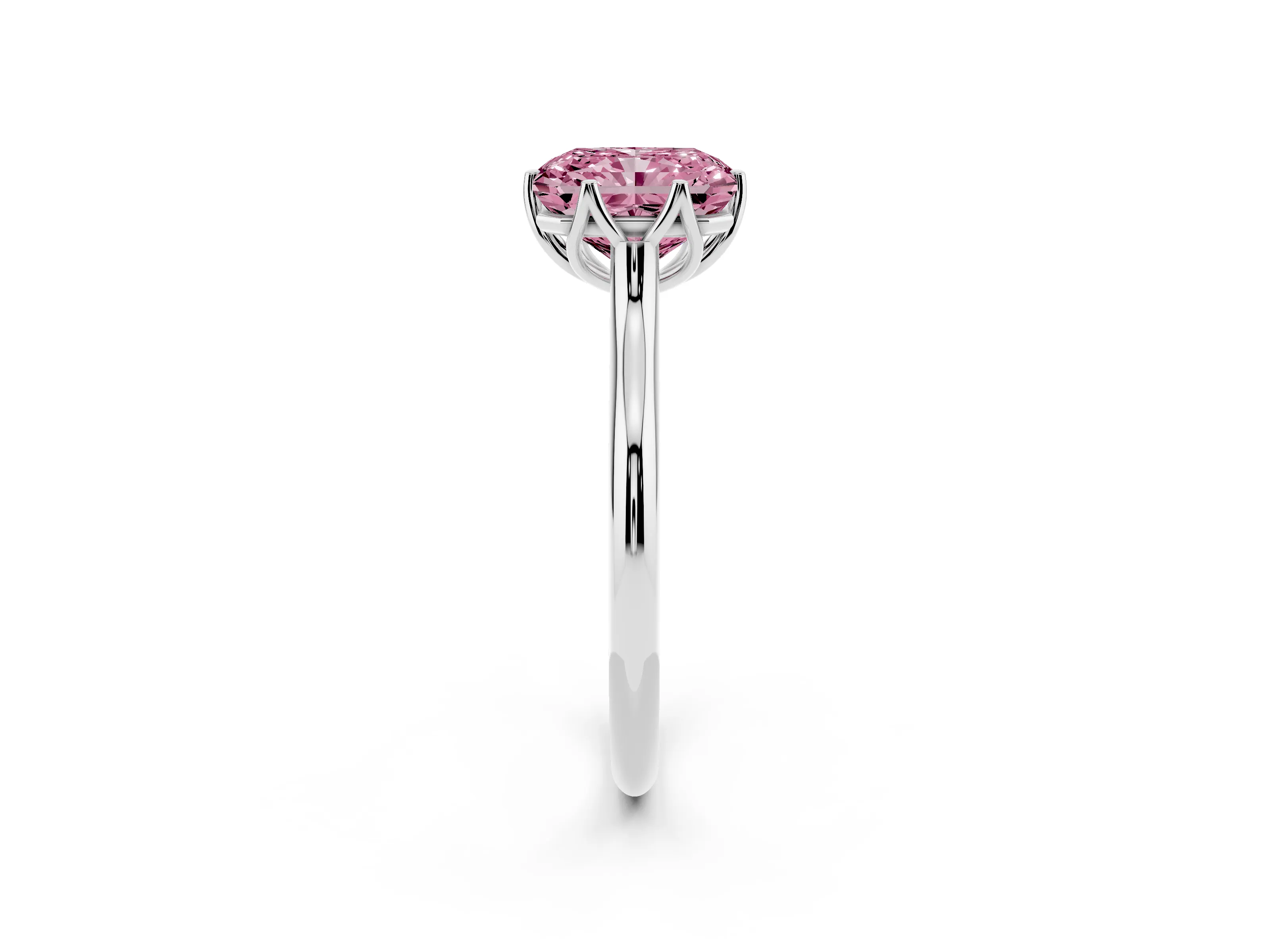 Fancy Pink Radiant Cut Diamond Solitaire Cathedral Ring Set in Silver with Prong Setting