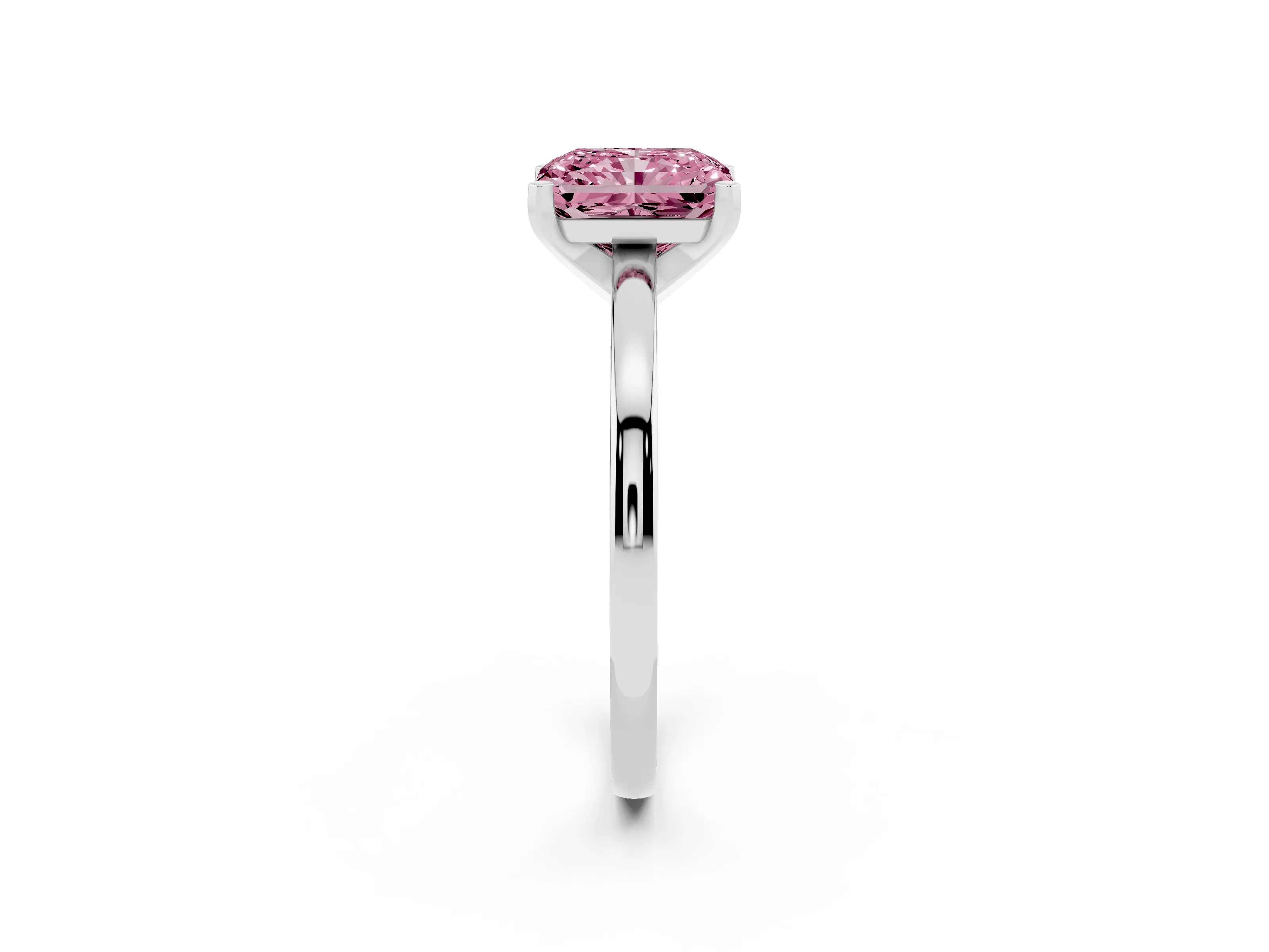 Fancy Pink Radiant Cut Diamond Solitaire Engagement Ring Set in Platinum with Prong Setting on a Classic Band