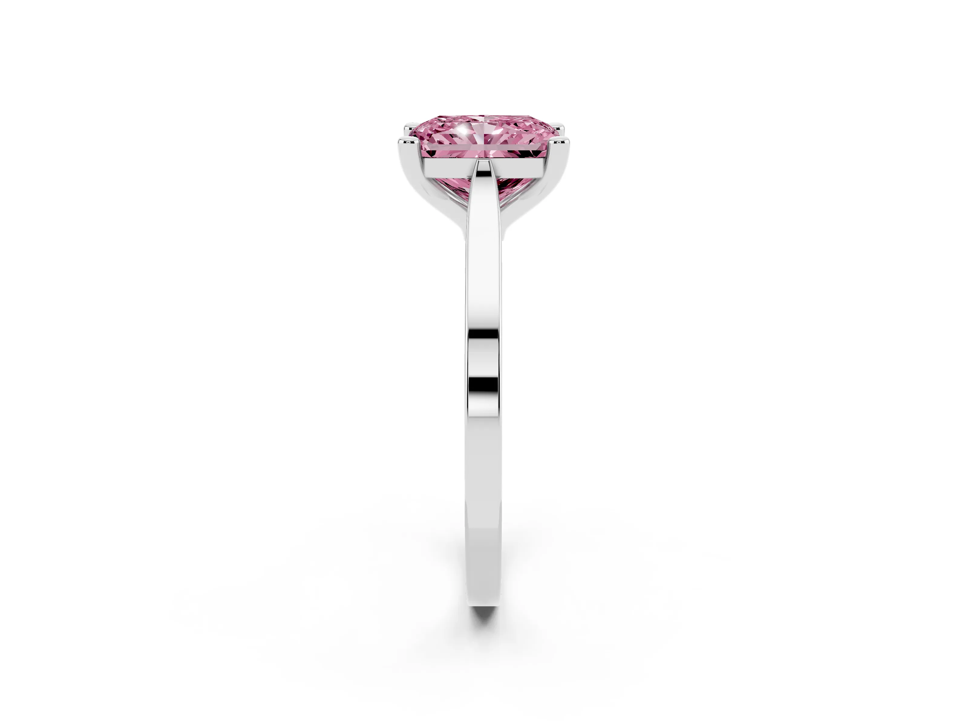 Fancy Pink Radiant Cut Diamond Solitaire Ring Set in Silver with Prong Setting and Tapered Band