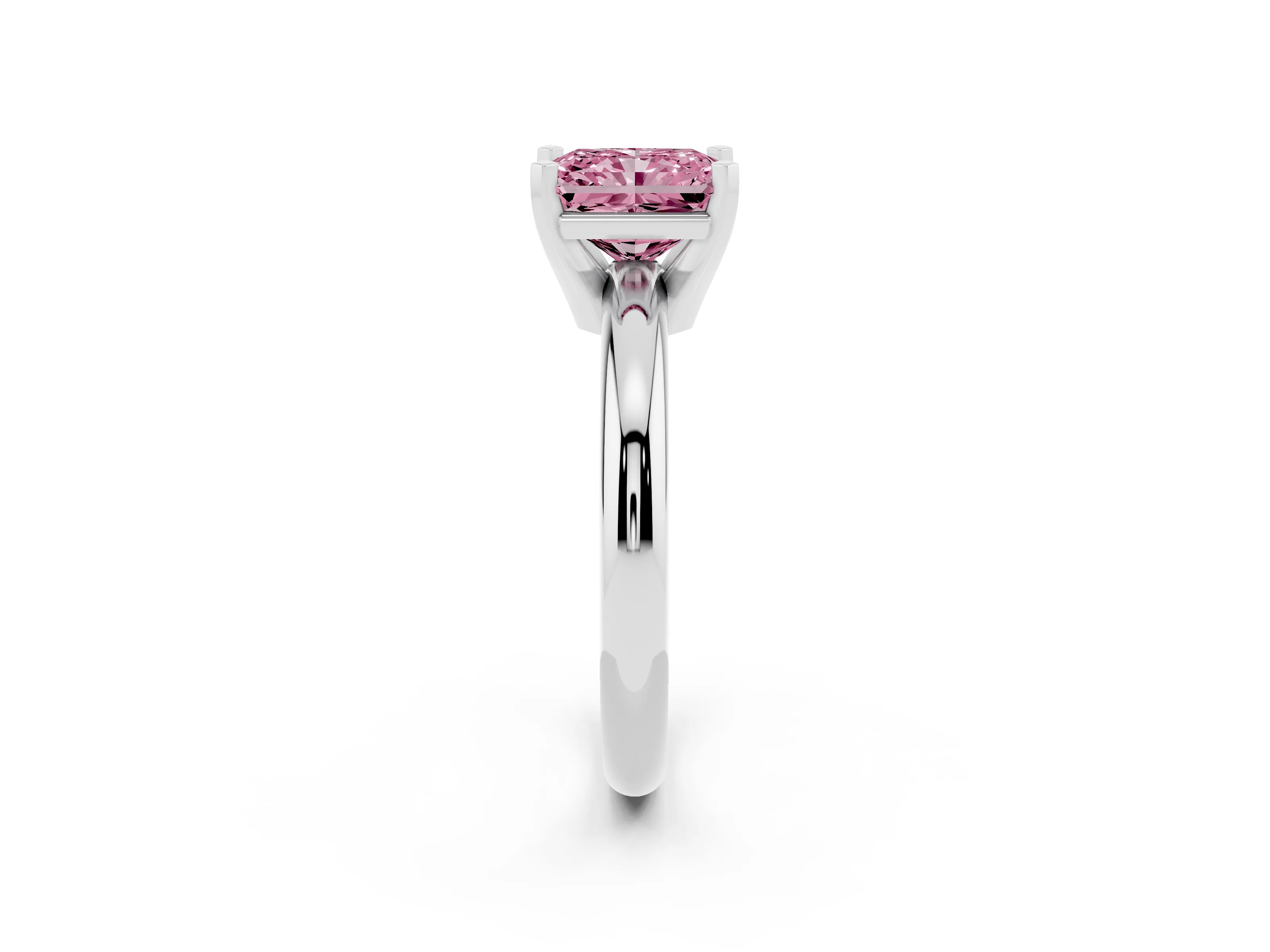 Fancy Pink Radiant Cut Diamond Solitaire Engagement Ring Set in Silver with Round Band and Prong Setting