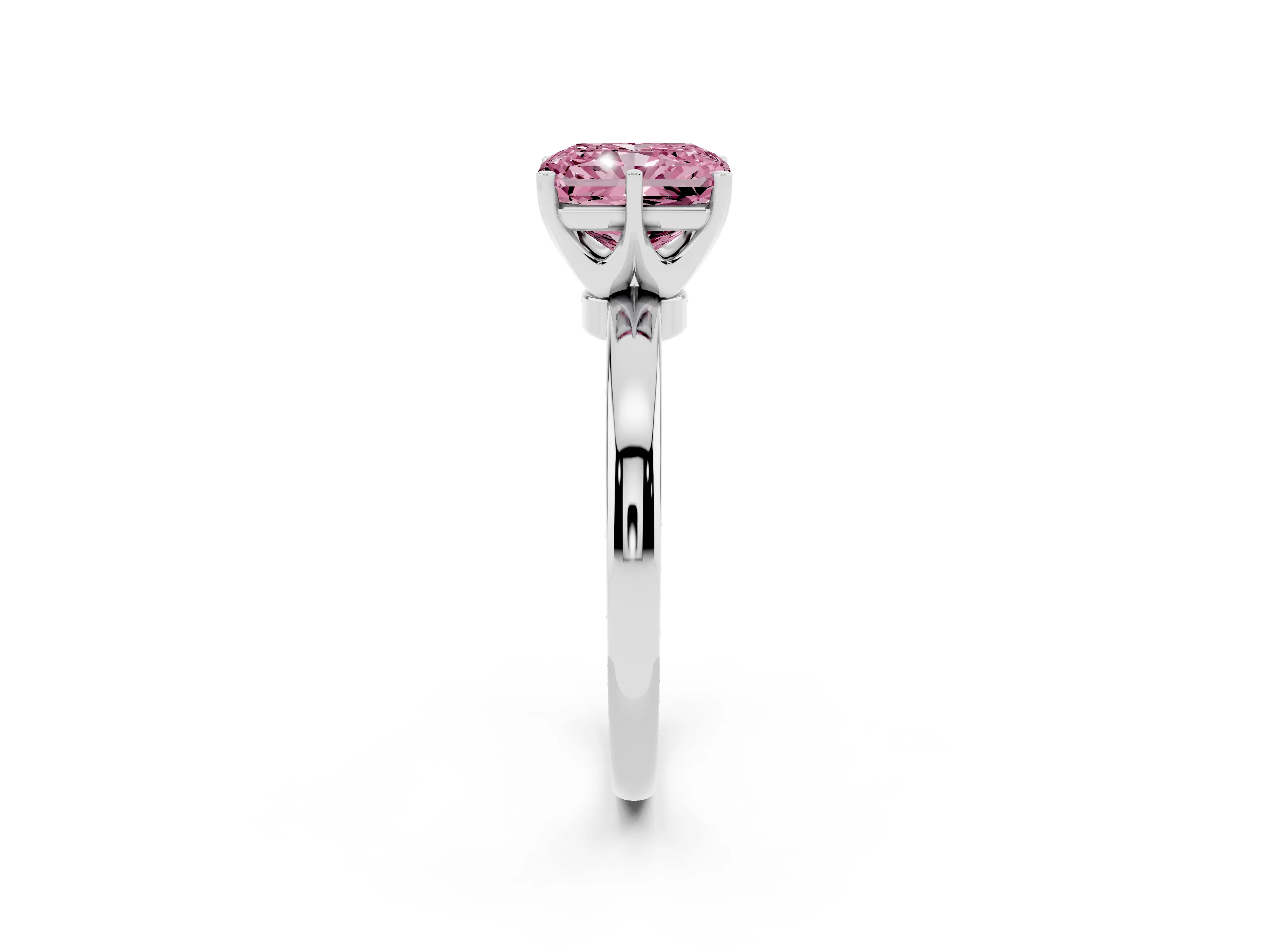Fancy Pink Radiant Cut Diamond Solitaire Ring Set in Silver with Raised Prong Setting on a Classic Band