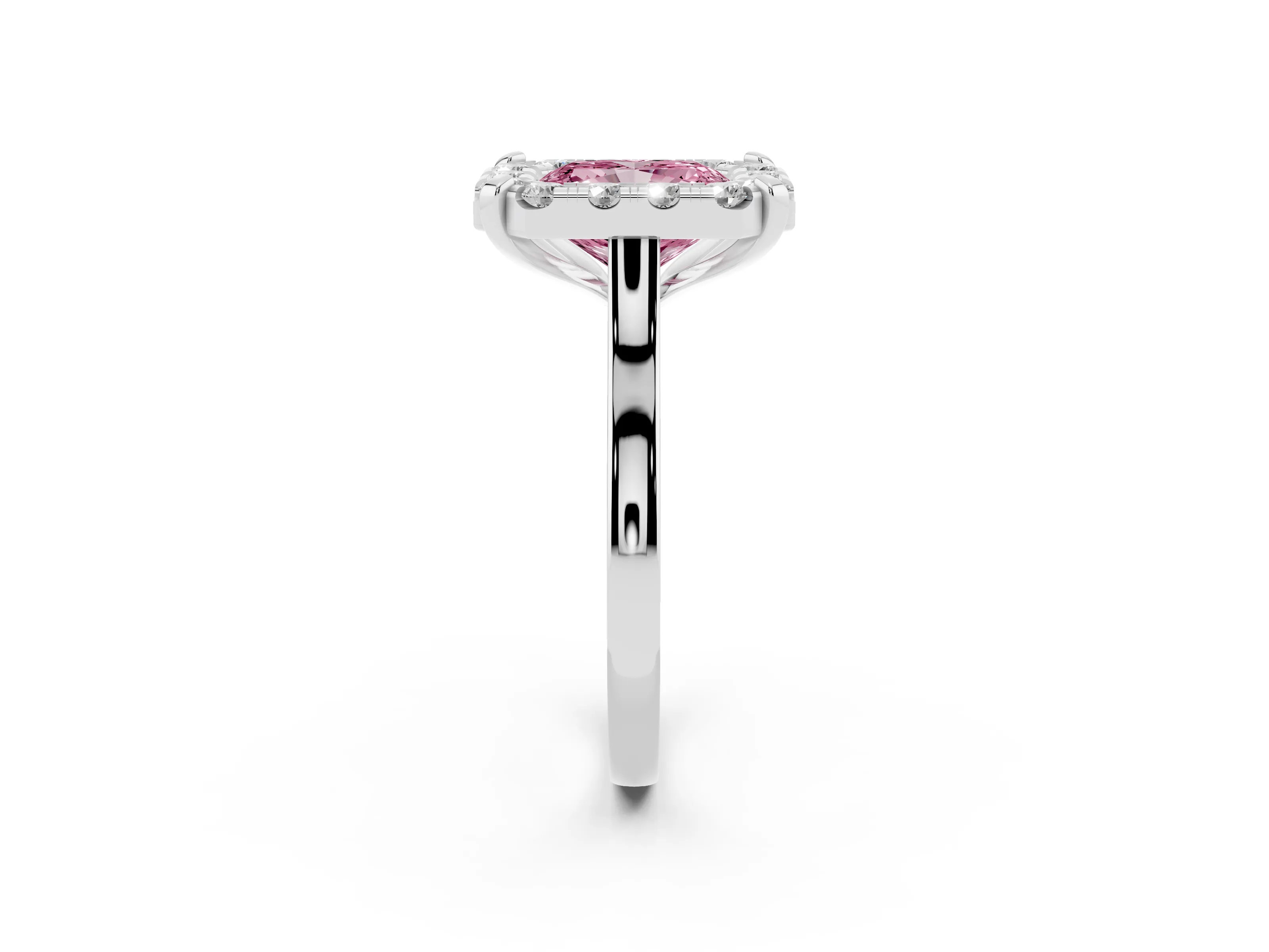 Fancy Pink Radiant Cut Diamond Cluster Halo Solitaire Ring Set in Silver with Prong Setting
