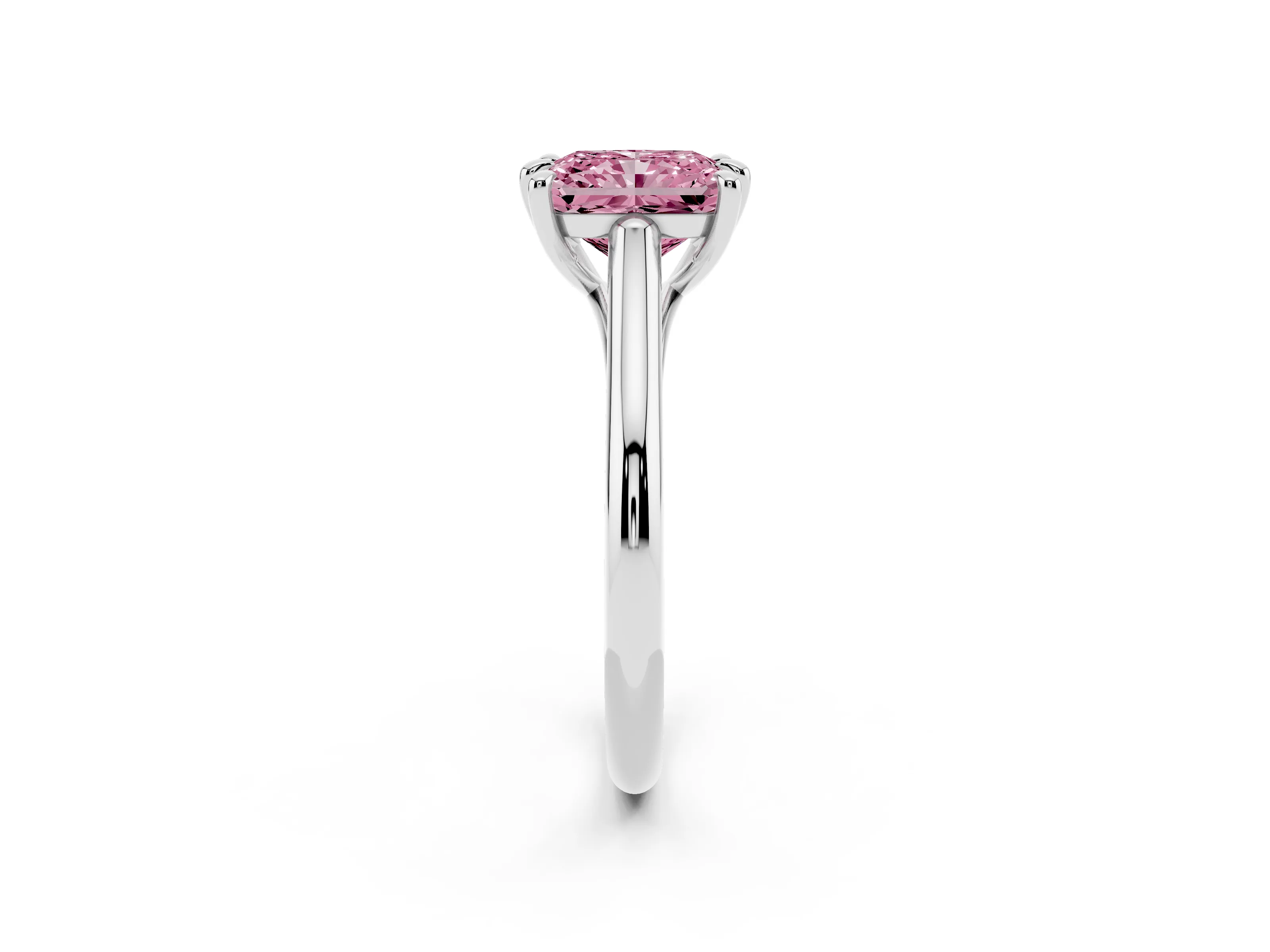 Fancy Pink Radiant Cut Diamond Solitaire Engagement Ring Set in Silver with Prong Setting and Plain Classic Band