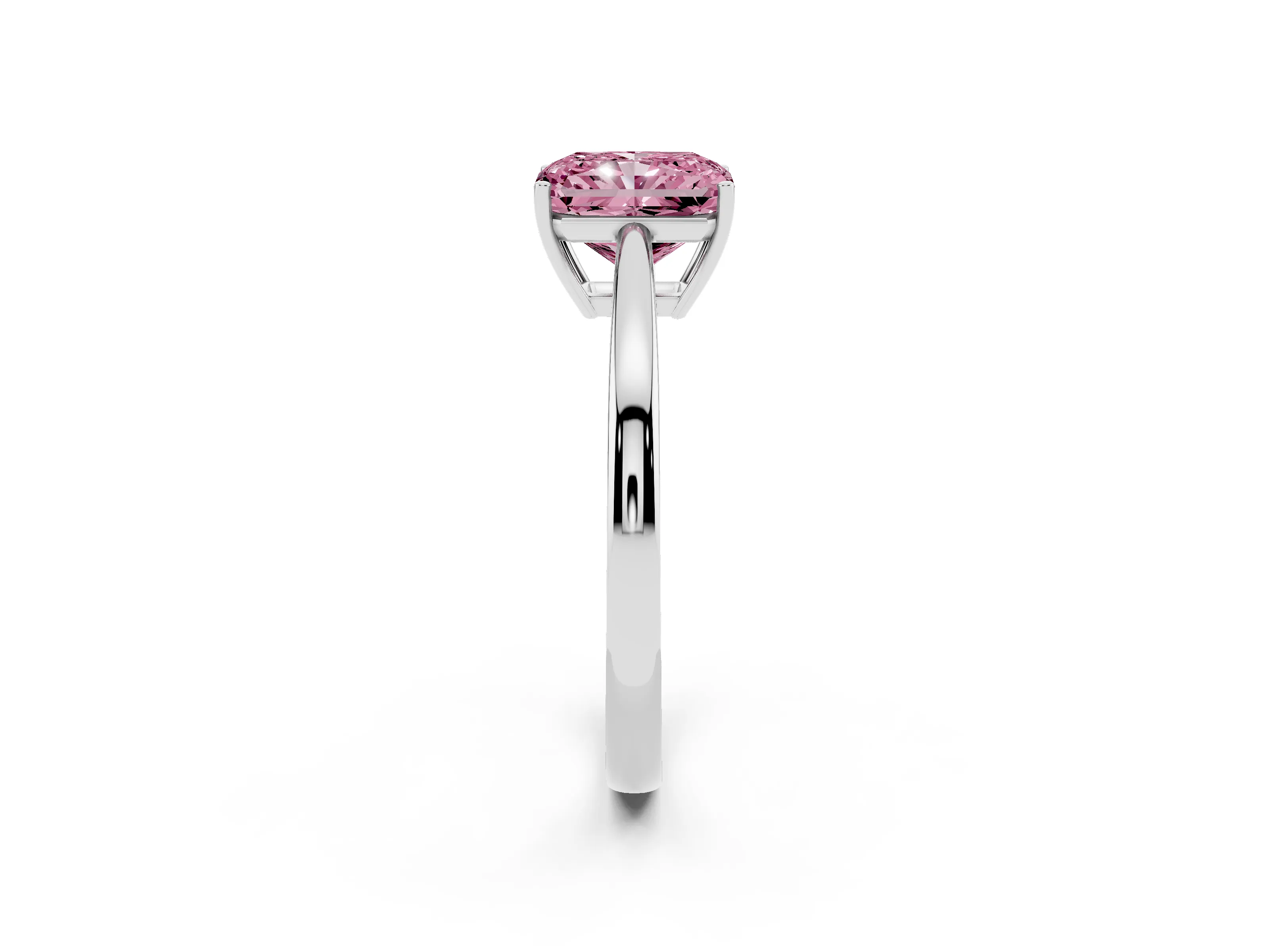 Fancy Pink Radiant Cut Diamond Solitaire Ring Set in Silver with Split Shank and Prong Setting