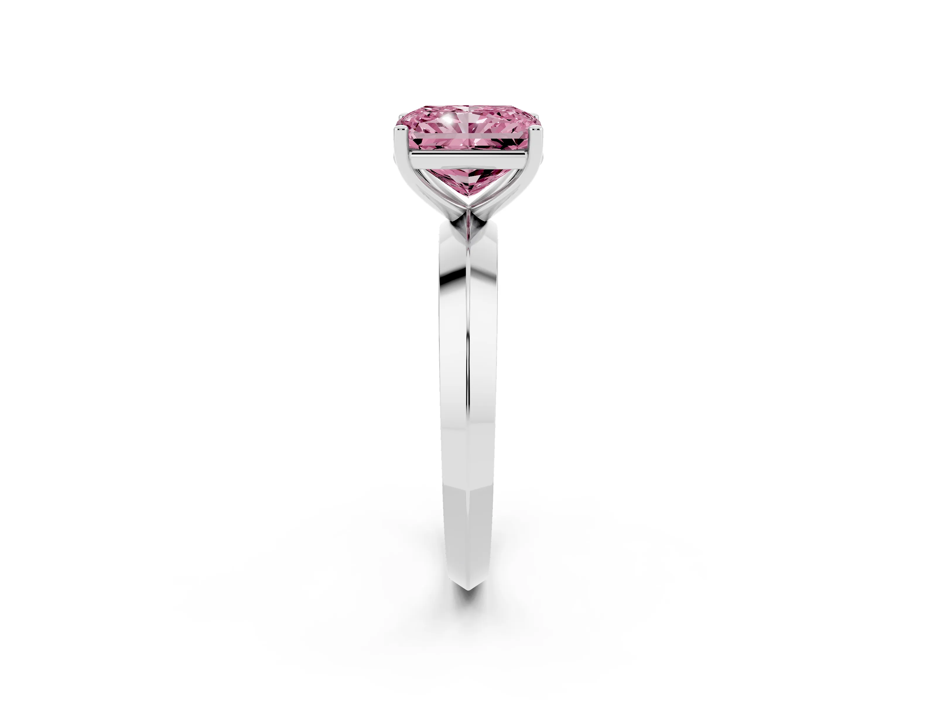 Fancy Pink Radiant Cut Diamond Solitaire Engagement Ring Set in Silver with Flat Band and Prong Setting