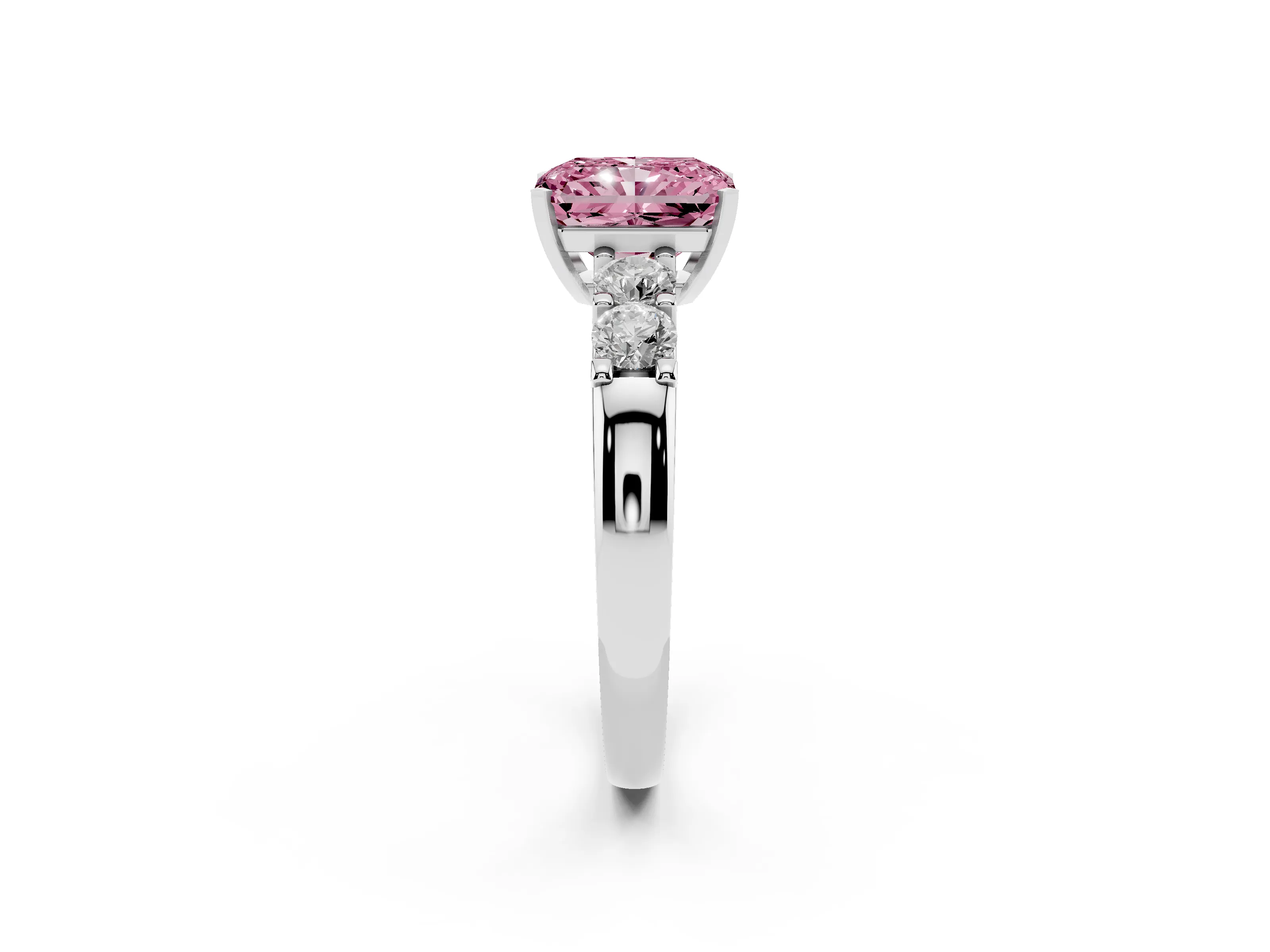 Fancy Pink Radiant Cut Diamond Five-Stone Prong Set Engagement Ring Set in Silver with Channel Band