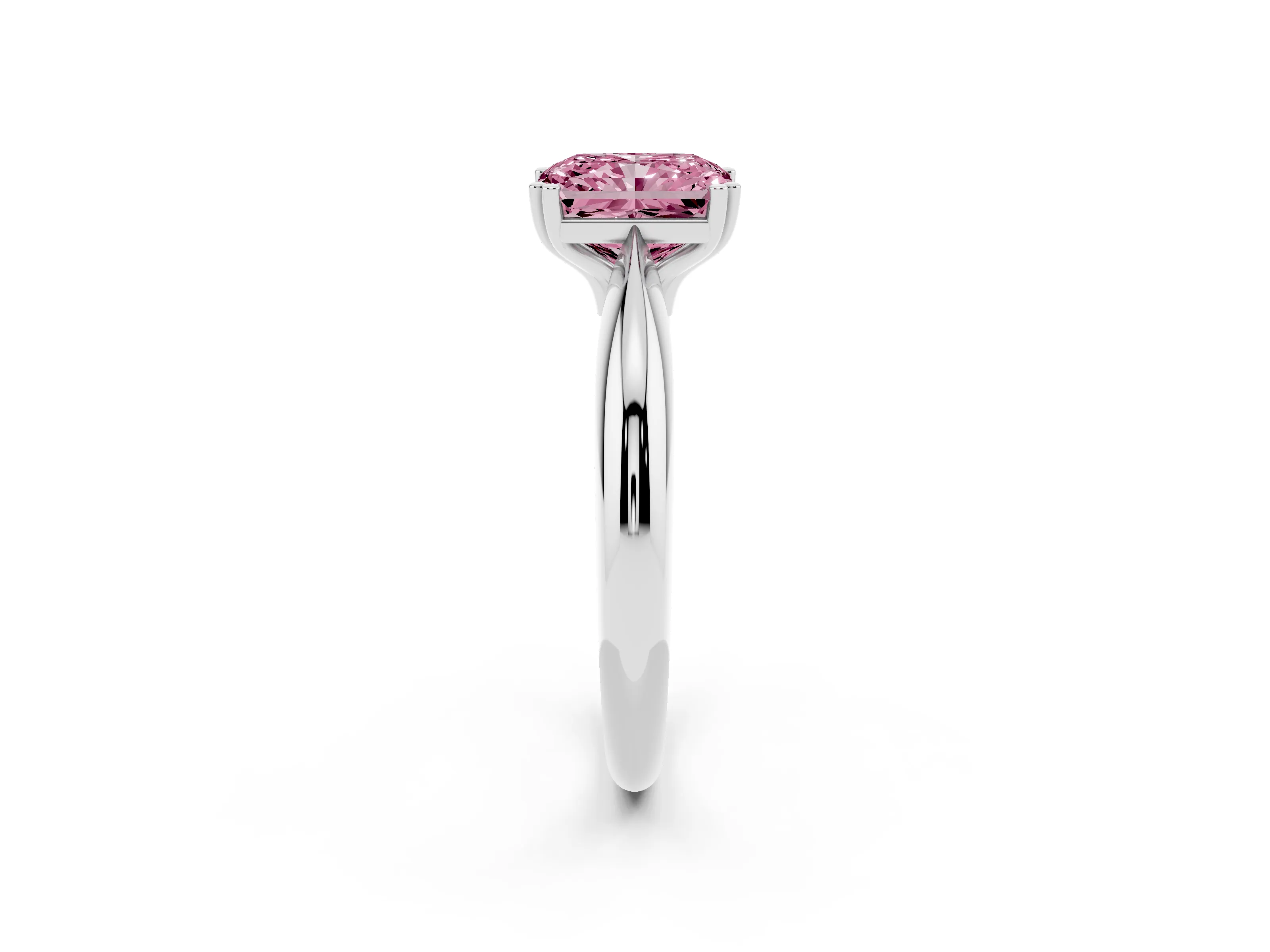 Fancy Pink Radiant Cut Diamond Solitaire Engagement Ring Set in White gold with Tapered Band and Prong Setting