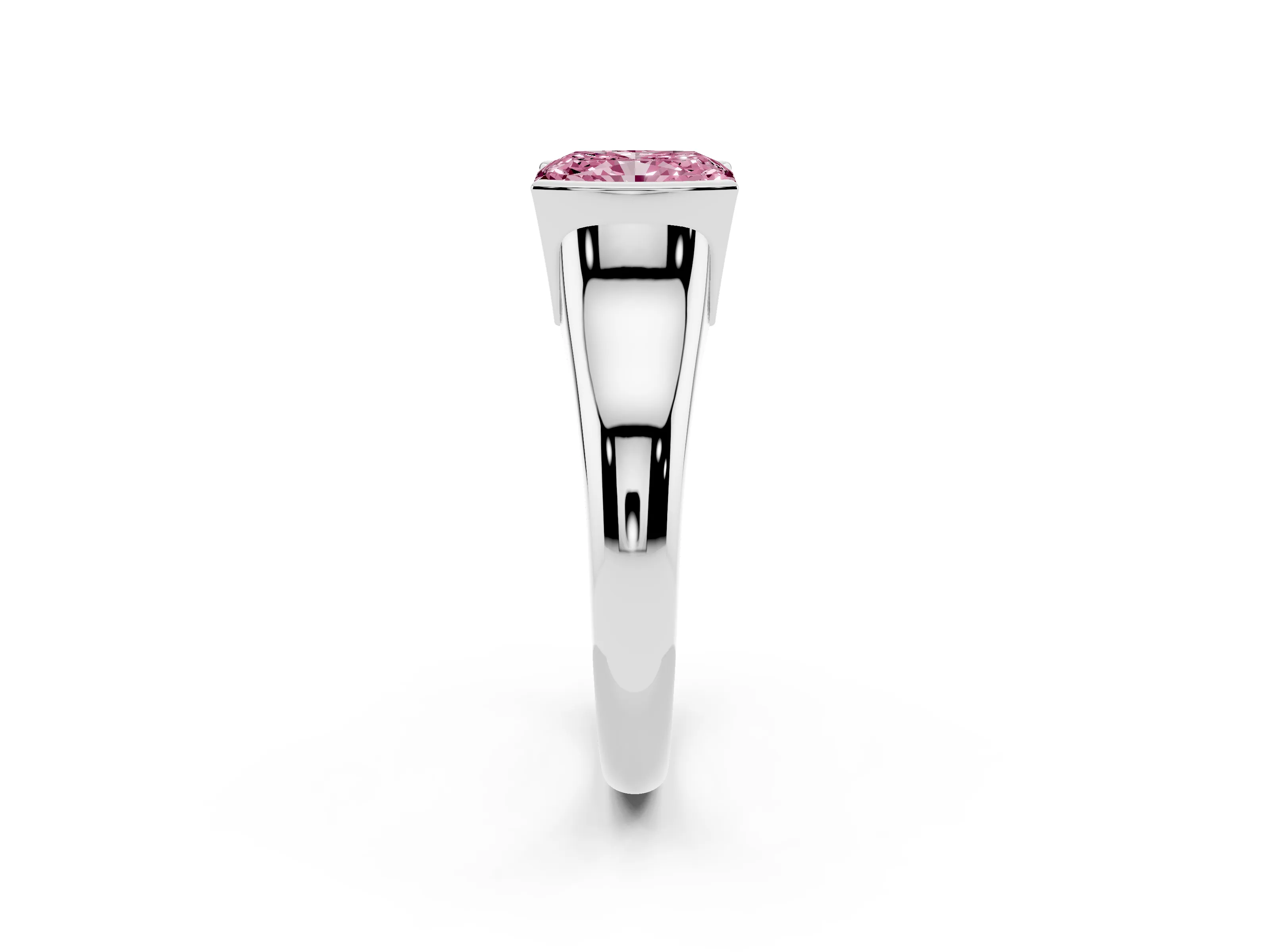 Fancy Pink Radiant Cut Diamond Solitaire Tension Set Ring Set in Platinum with Split Shank Band