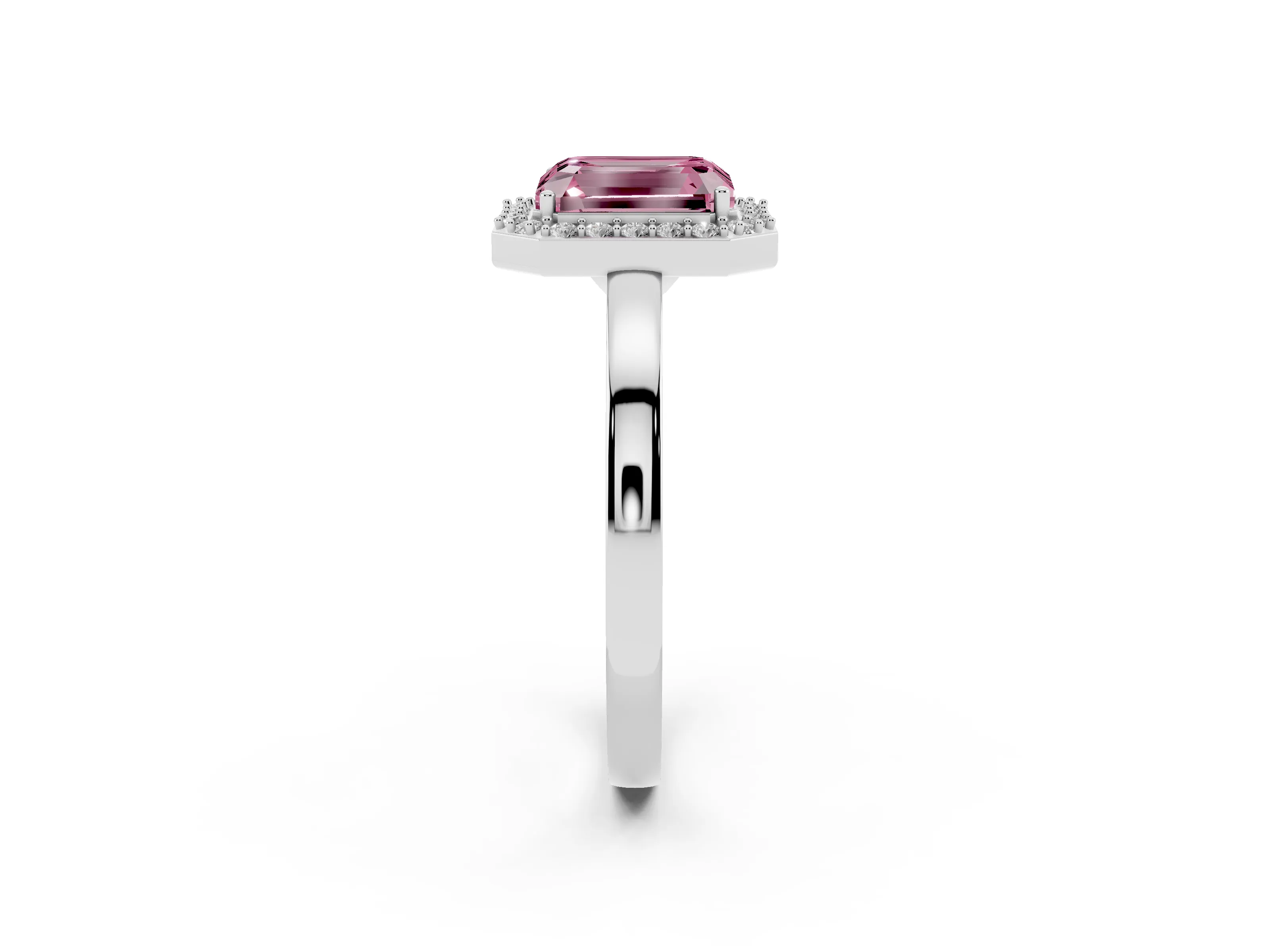 Fancy Pink Radiant Cut Diamond Halo Ring Set in Platinum with Solitaire Band and Prong Setting