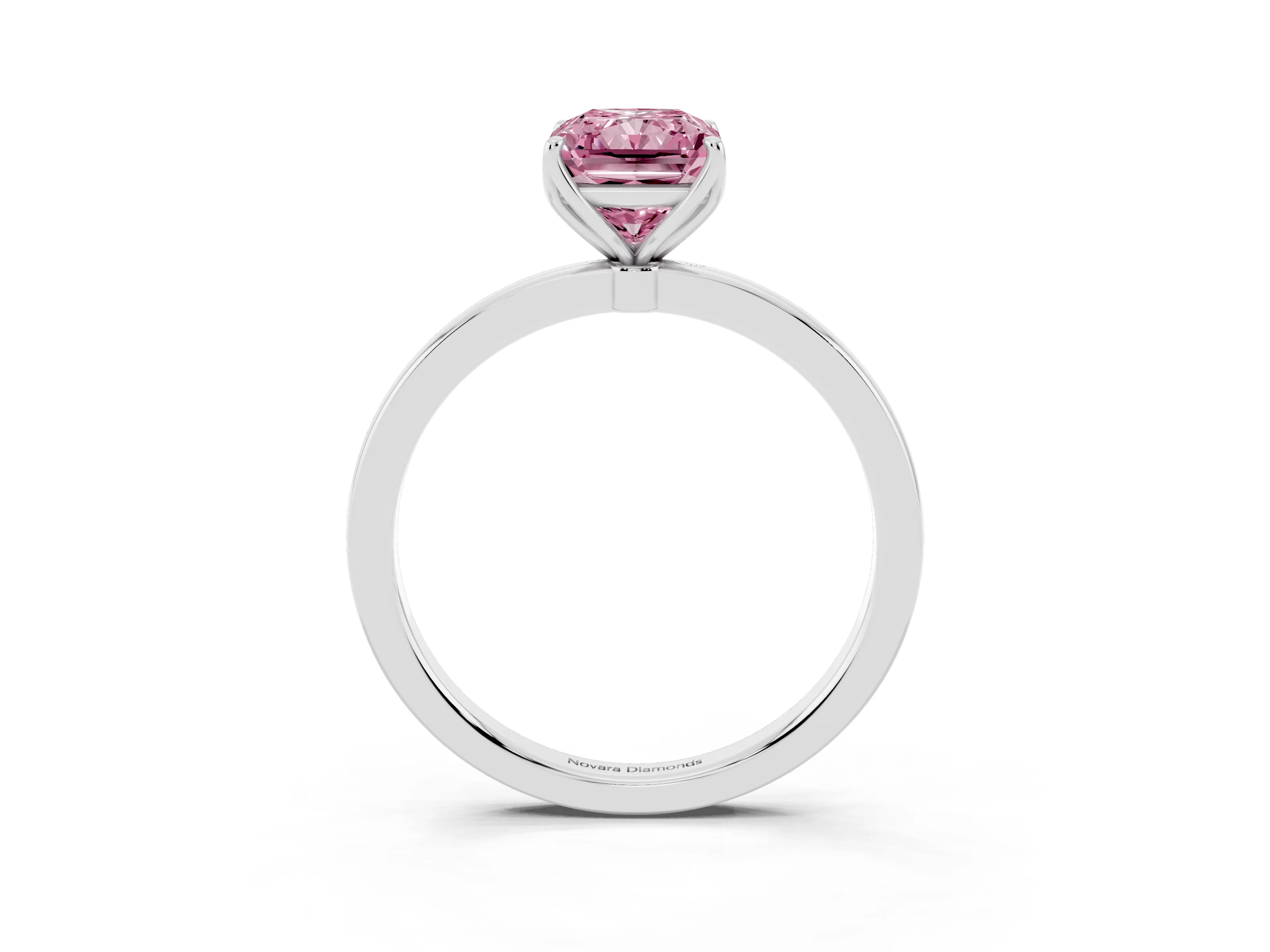 Fancy Pink Radiant Cut Diamond Solitaire Ring Set in White gold with Prong Setting and Thin Polished Band