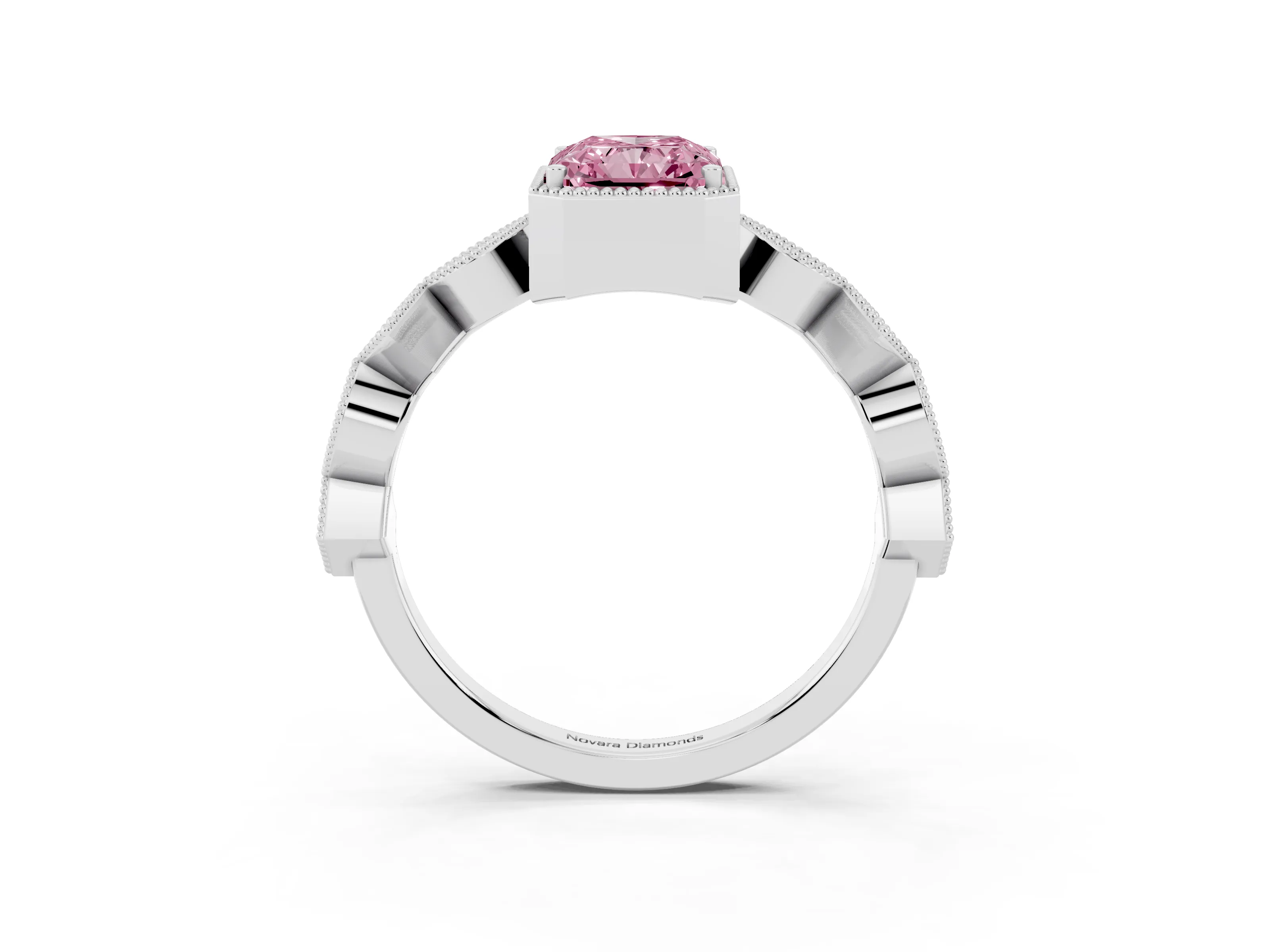 Fancy Pink Radiant Cut Diamond Milgrain Marquise Twist Band Ring Set in Platinum with Prong Setting