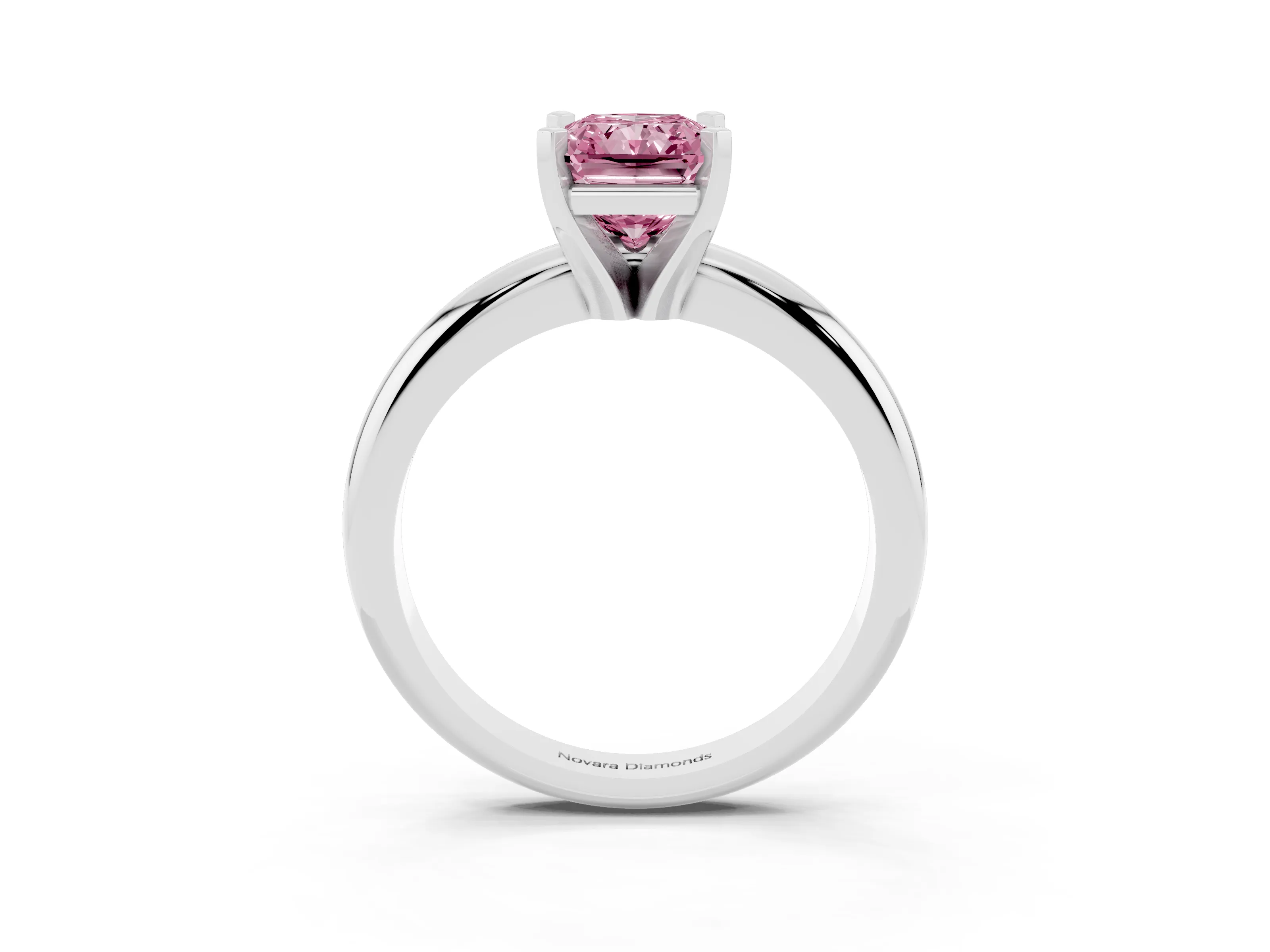 Fancy Pink Radiant Cut Diamond Solitaire Engagement Ring Set in Silver with Round Band and Prong Setting